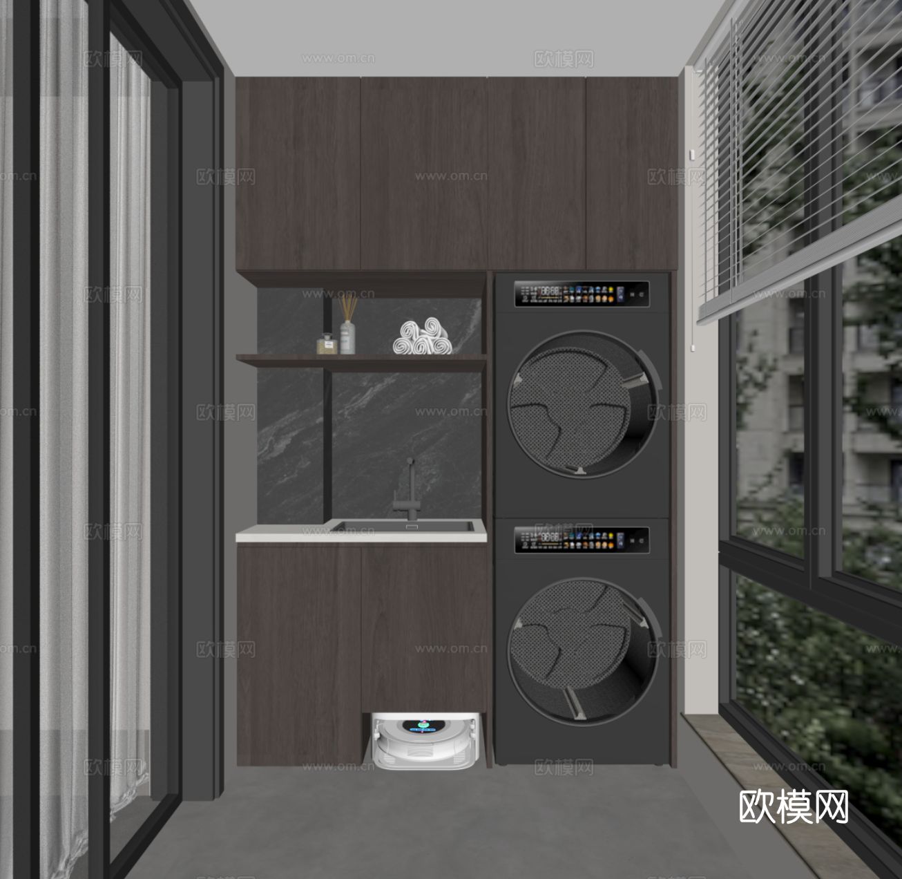 现代意式阳台柜 洗衣机柜su模型