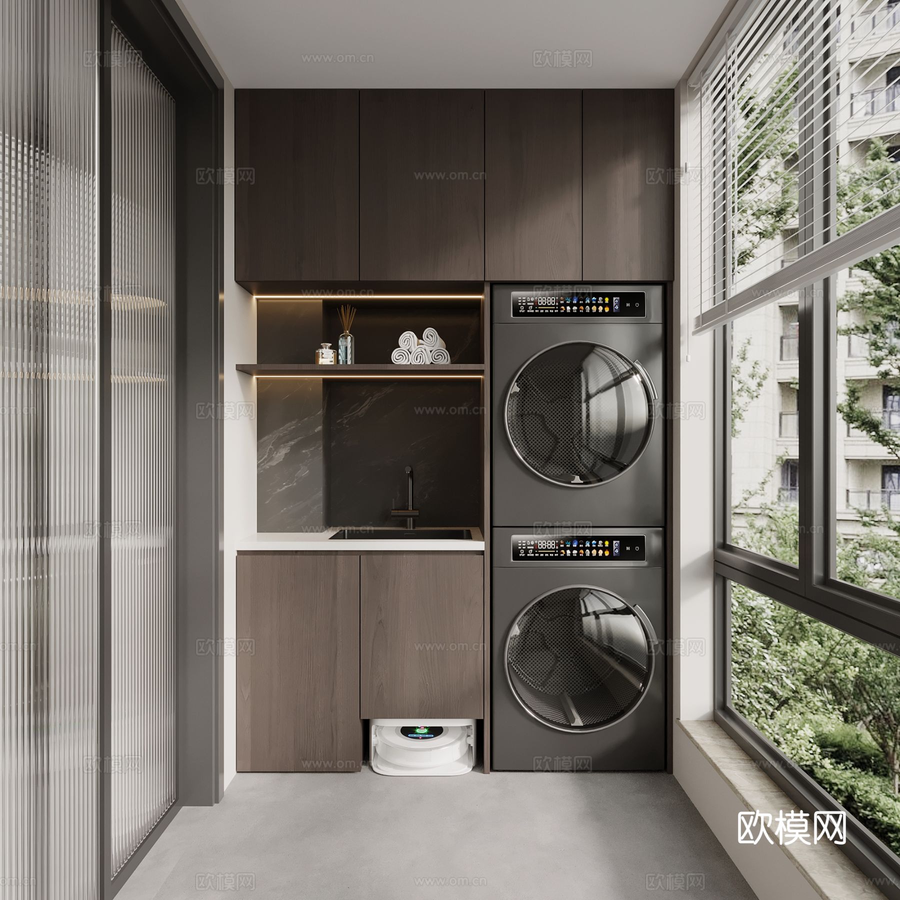 现代意式阳台柜 洗衣机柜su模型