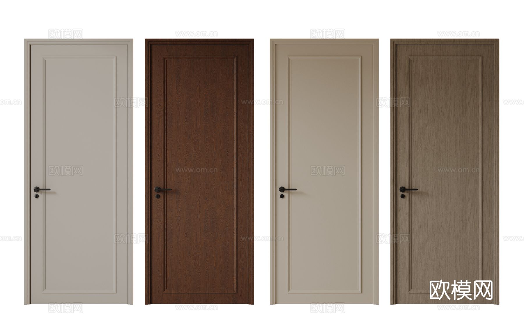现代极简单开门 中古房间门 卧室门 平板门 实木门 平开门su模型