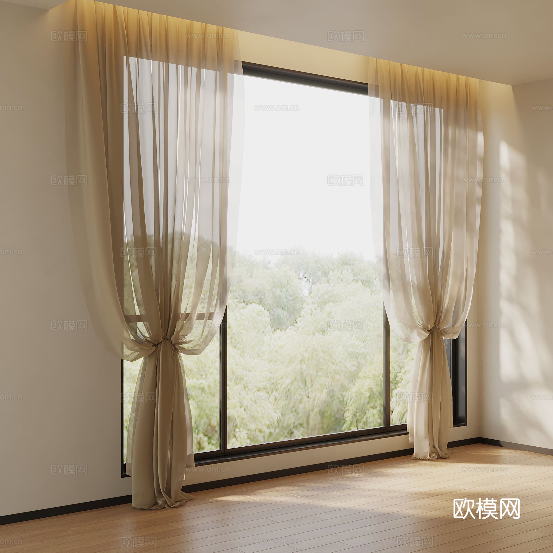 现代简约窗帘 纱帘su模型