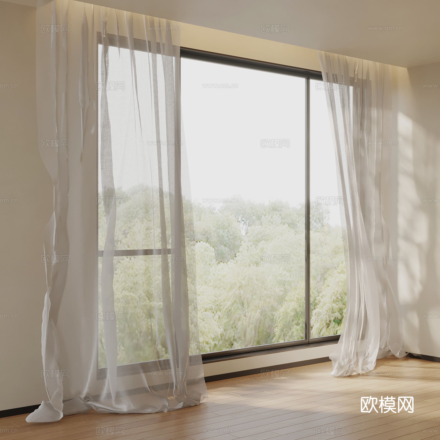 现代简约窗帘 纱帘su模型