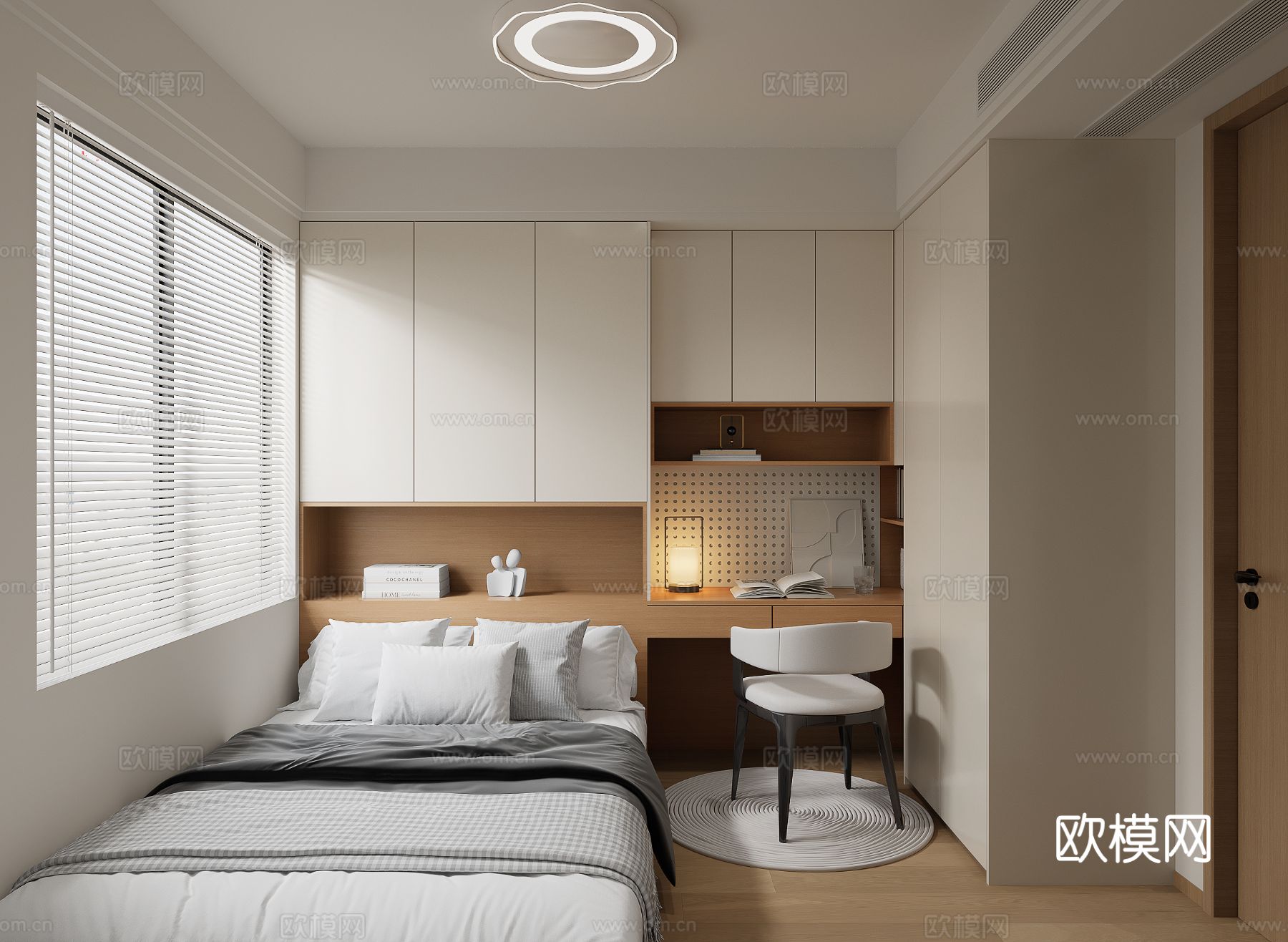 原木风榻榻米卧室书房su模型