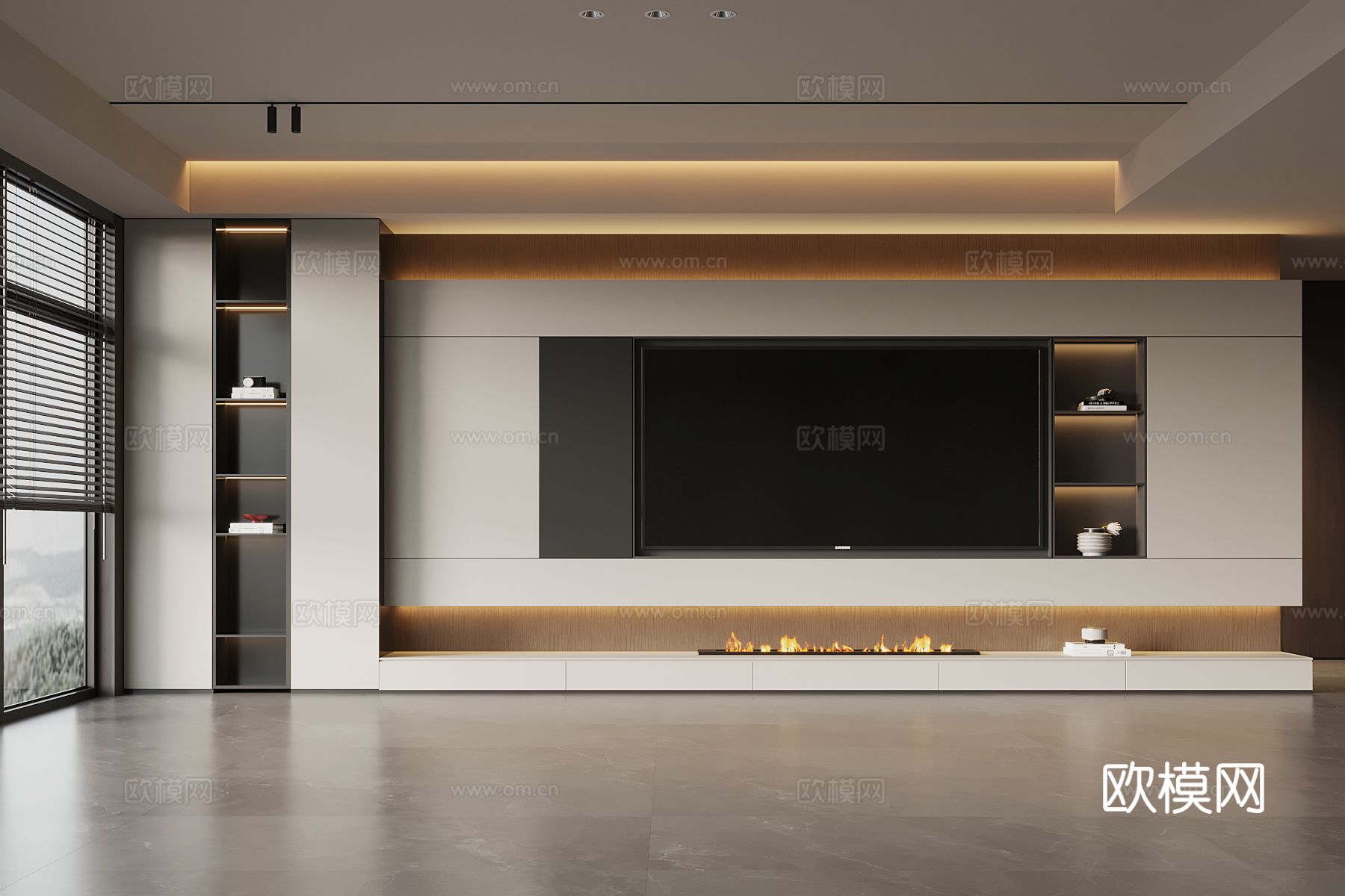 意式电视背景墙 电视柜su模型