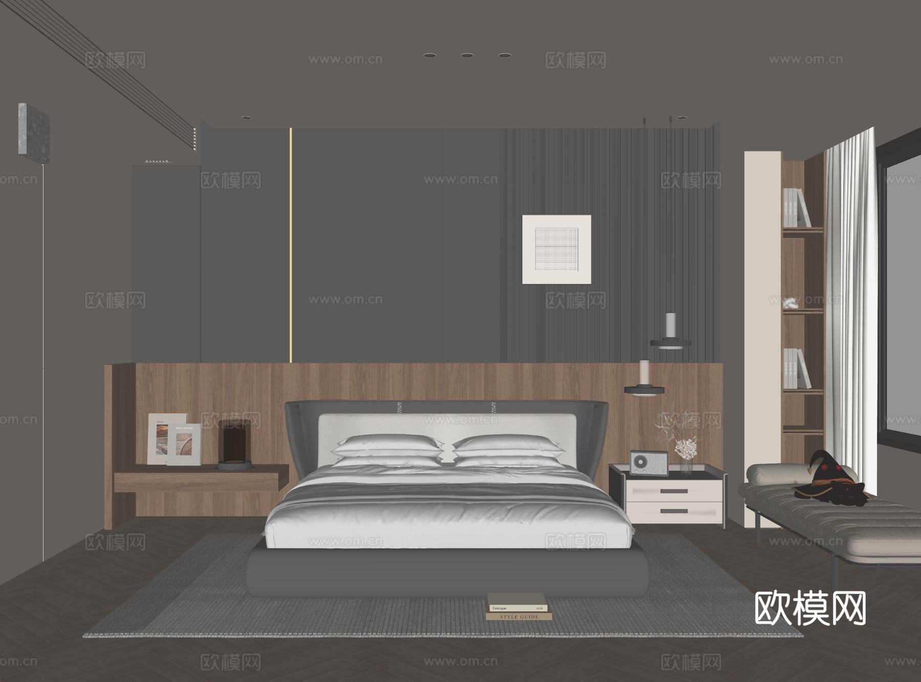 现代家居卧室su模型
