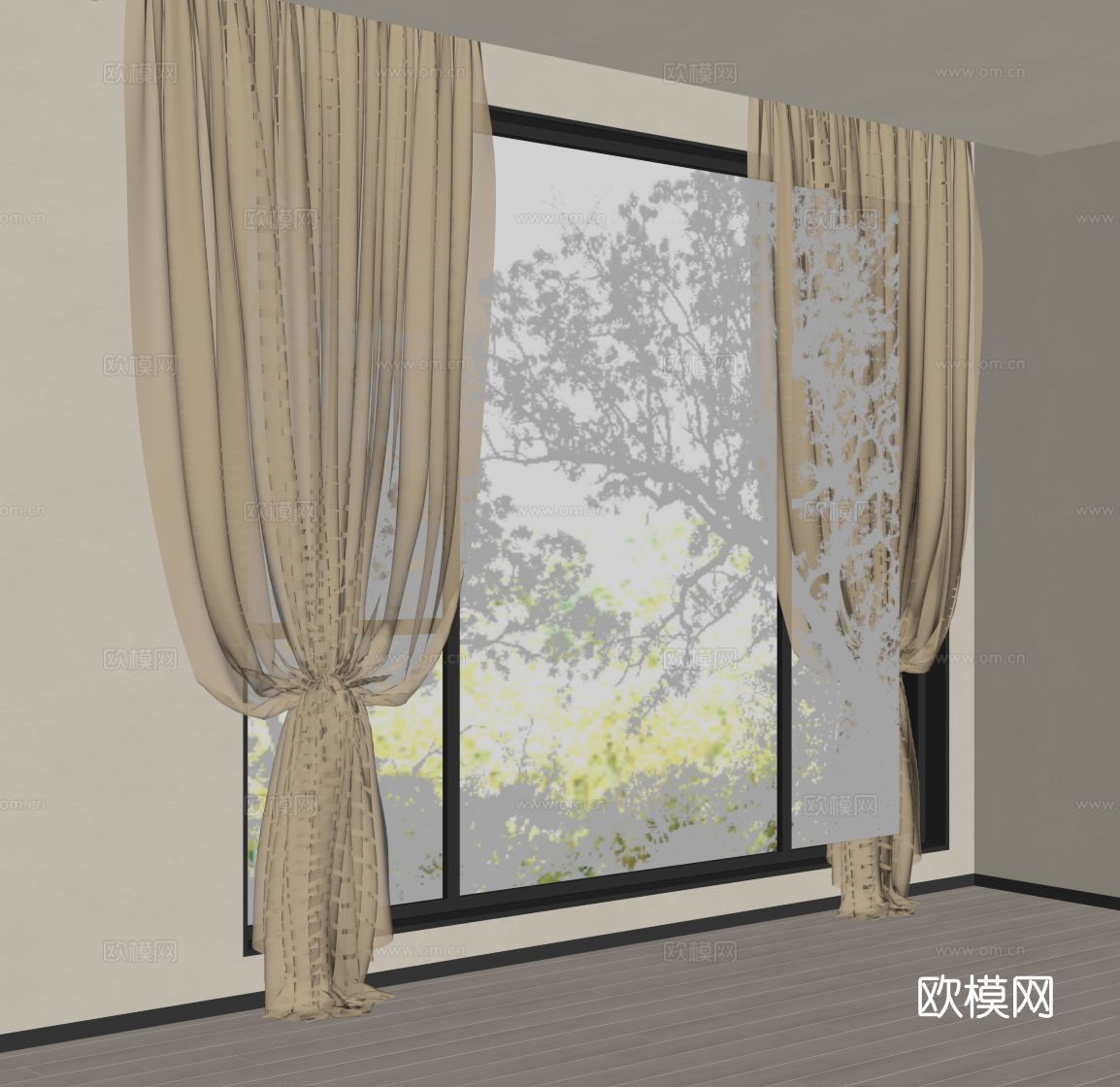 现代简约窗帘 纱帘su模型