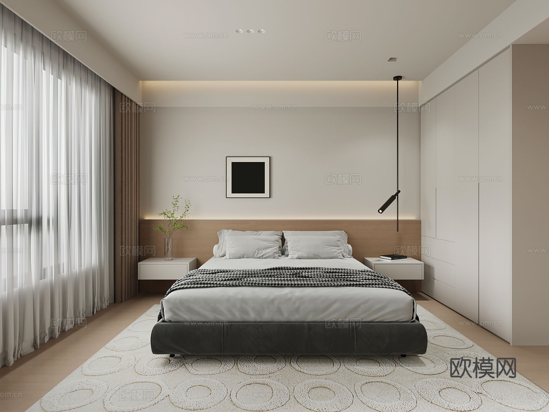 现代卧室 衣柜 双人床su模型