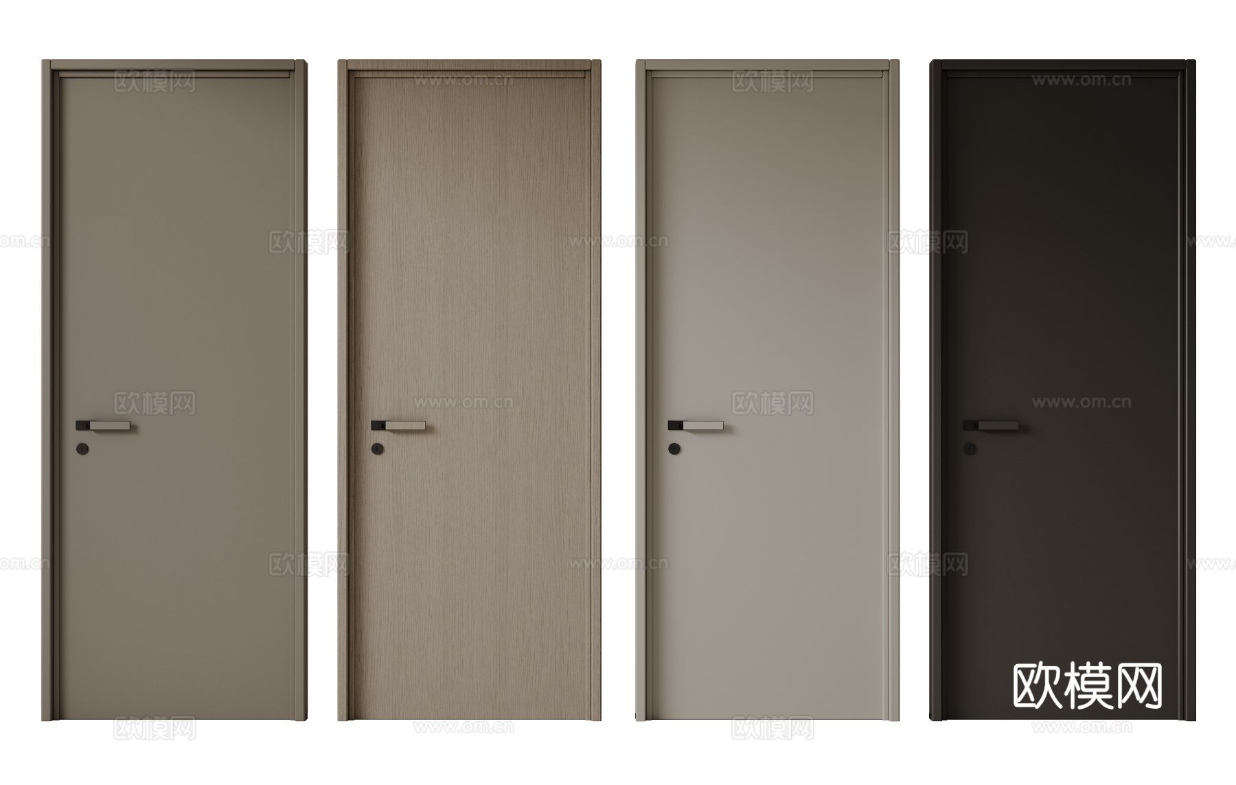 现代极简单开门 中古房间门 卧室门 平板门 实木门 平开门su模型