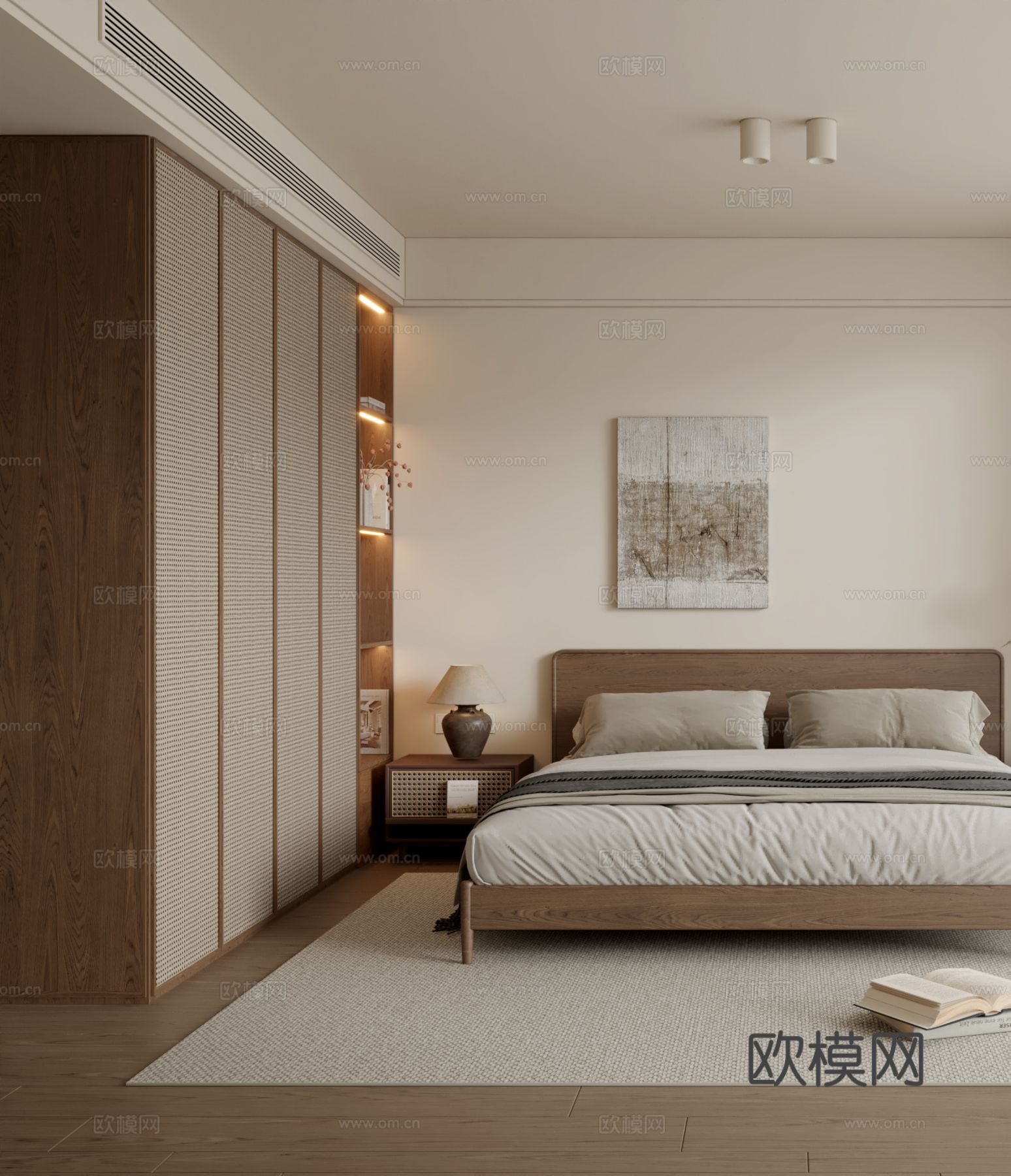 侘寂中古风卧室3d模型下载（渲染图2）