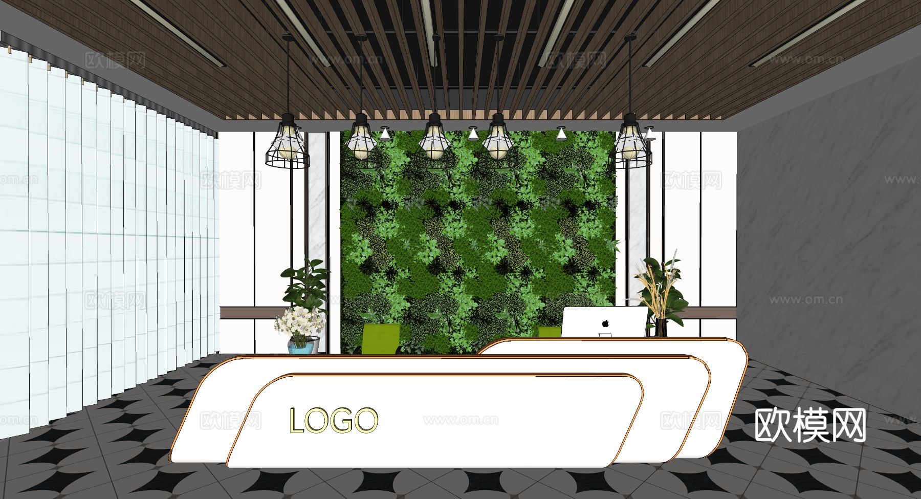 现代简约办公室前台接待台su模型