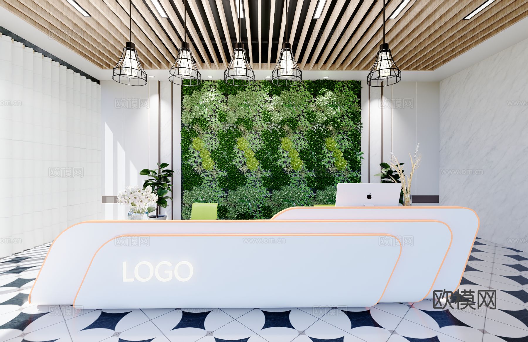 现代简约办公室前台接待台su模型