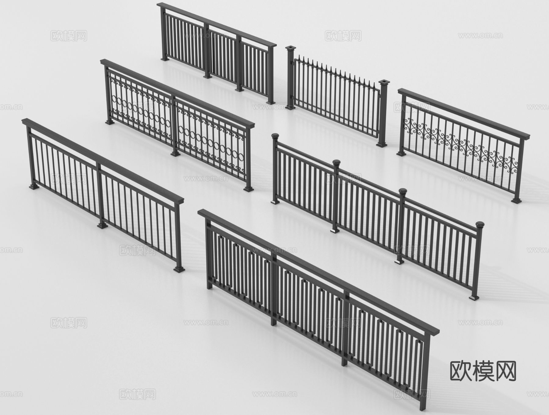 现代围栏护栏 铁艺栏杆扶手su模型