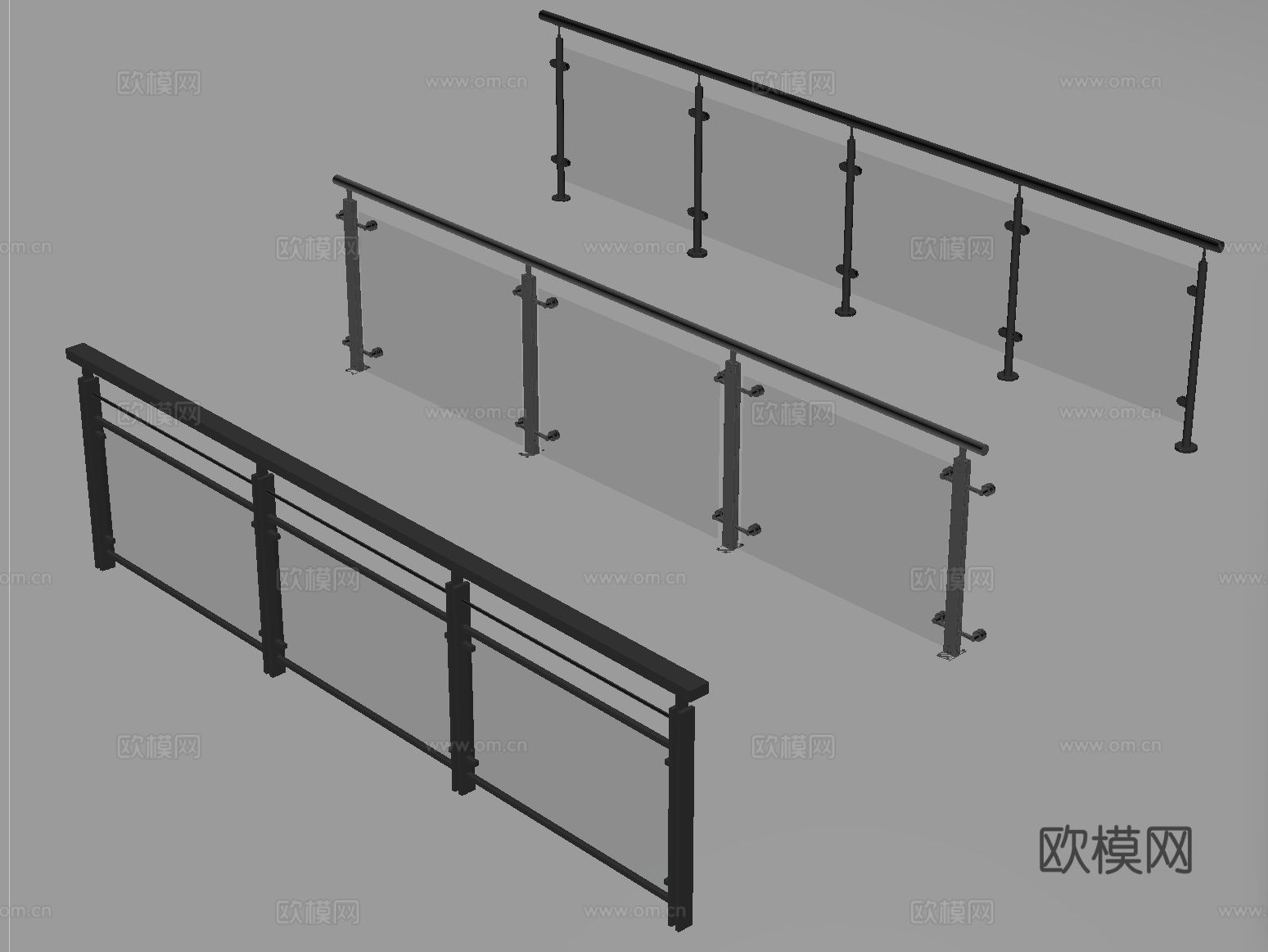 现代围栏护栏 玻璃栏杆 护栏 扶手 阳台护栏su模型