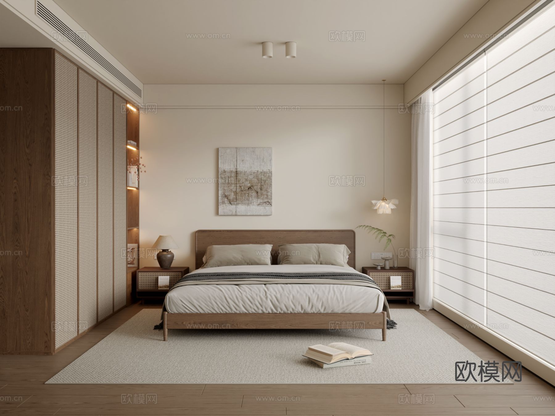 侘寂中古风卧室3d模型下载（渲染图1）
