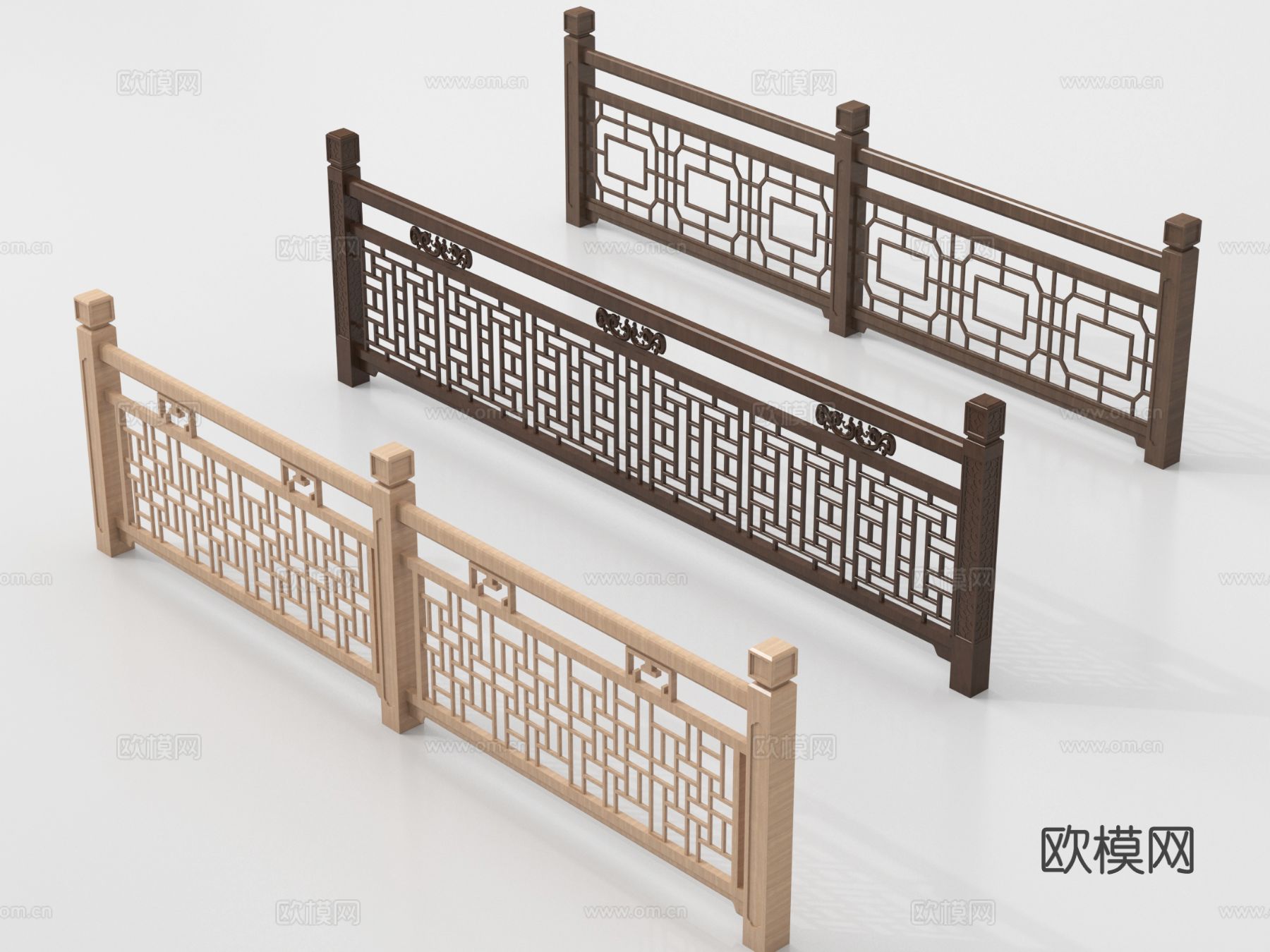 新中式栏杆护栏 栅栏围栏 实木围栏护栏su模型