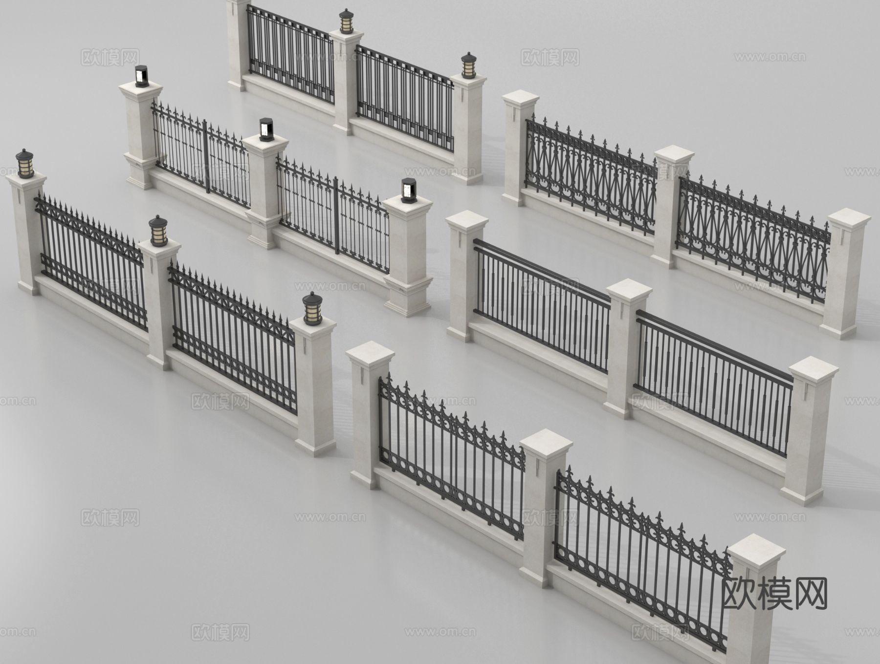 现代围墙 景墙 小区围墙 铁艺围栏su模型su模型