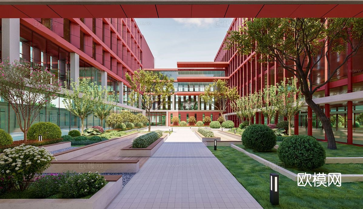 现代校园景观  校园建筑su模型