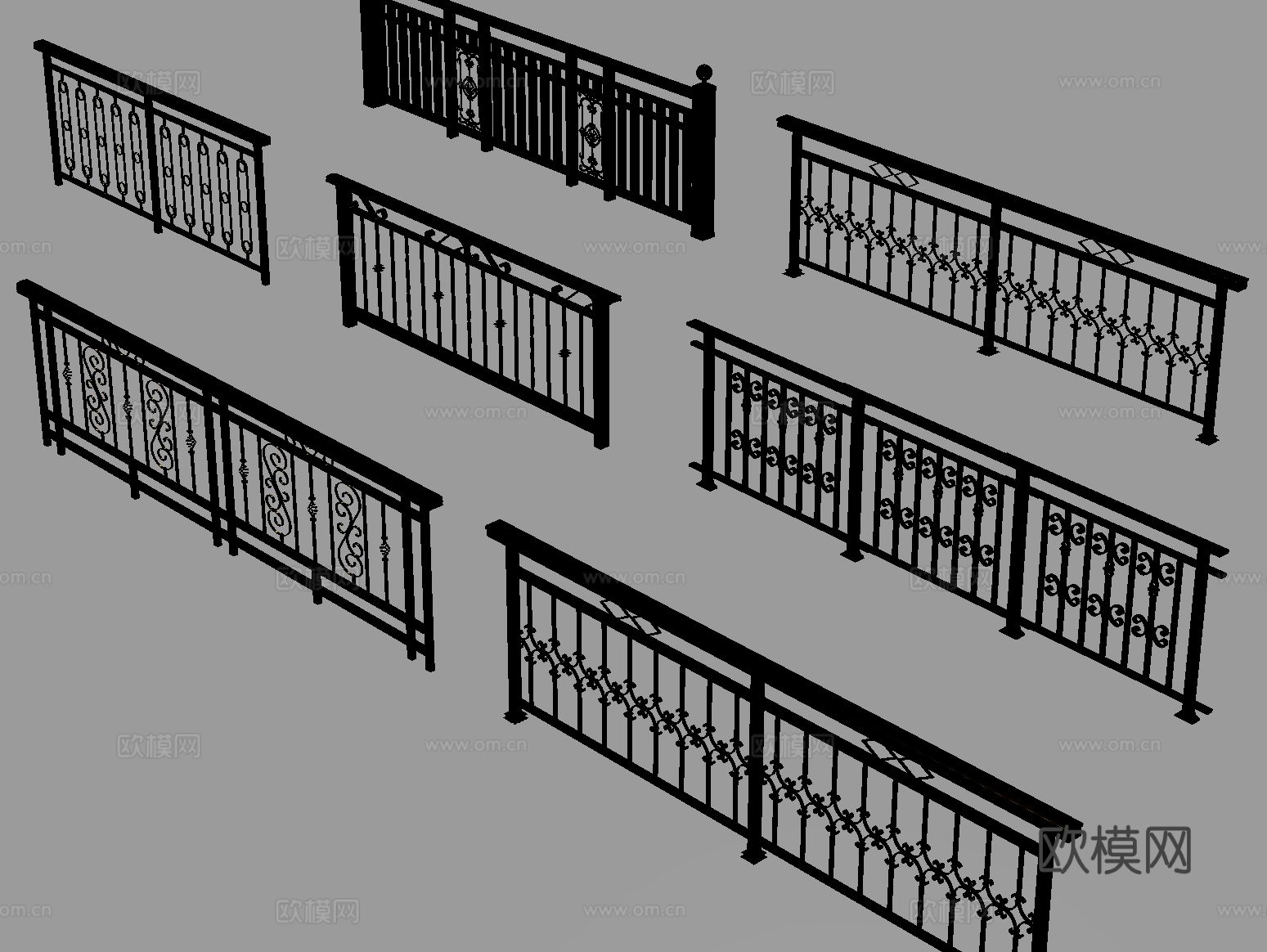 现代铁艺栏杆 护栏 围栏 防护栏 栏杆su模型
