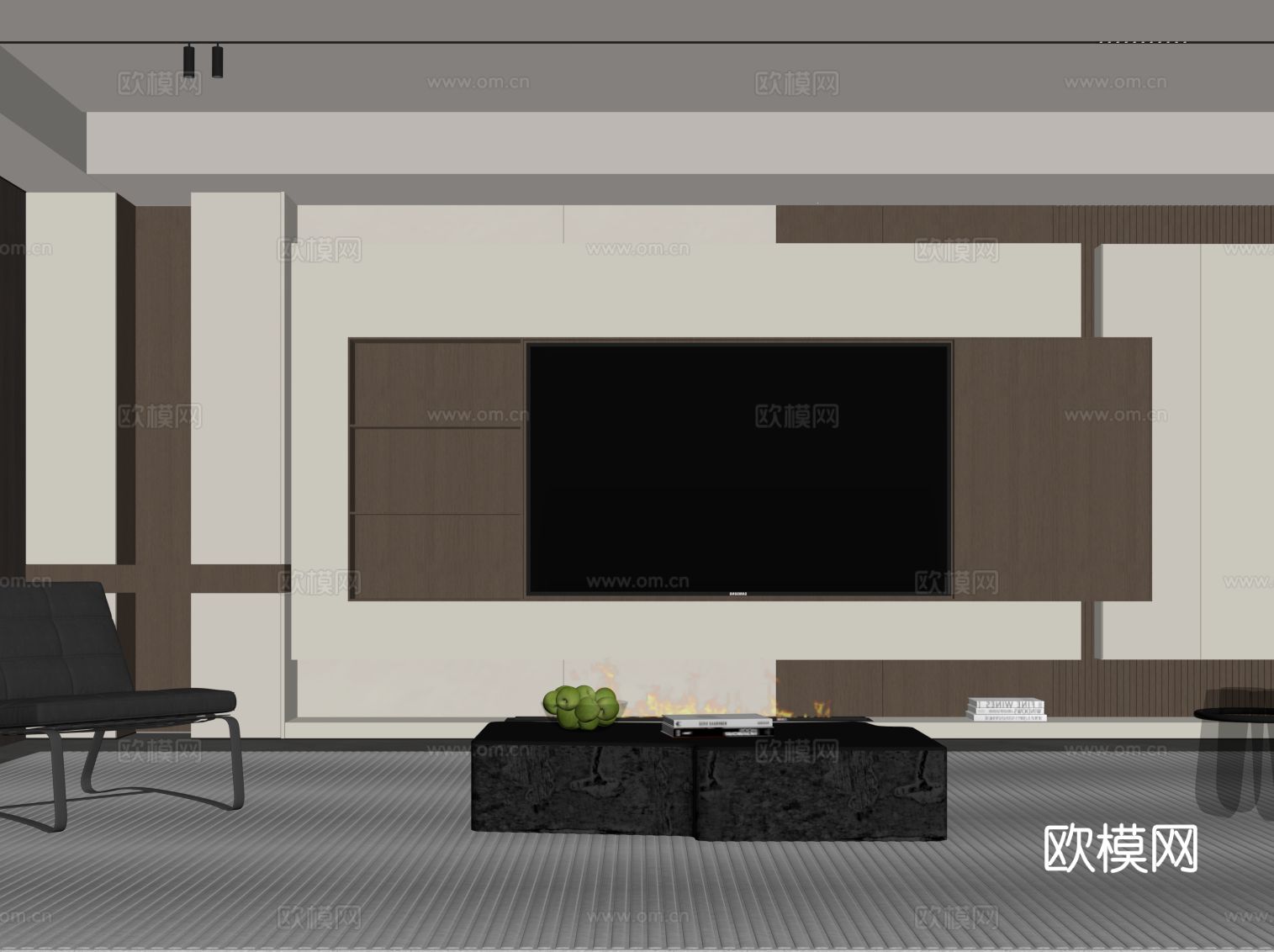 现代意式客厅 电视背景墙su模型