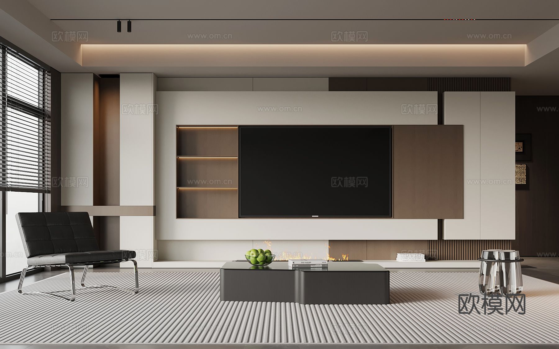 现代意式客厅 电视背景墙su模型