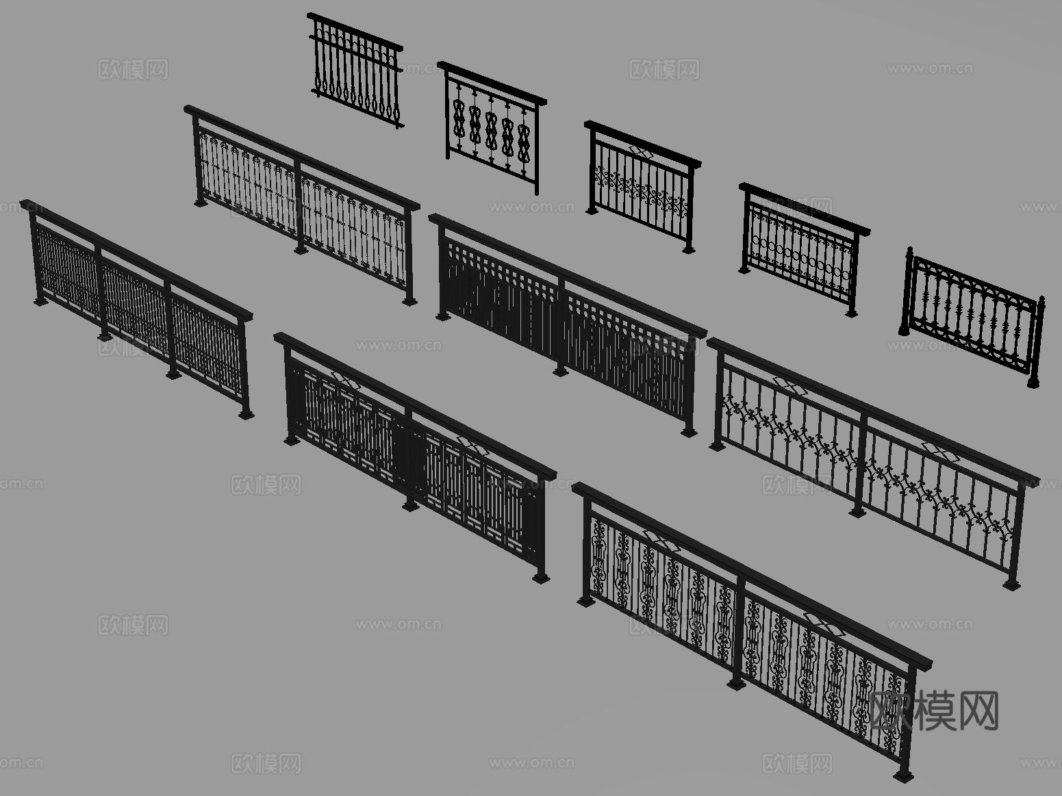 现代铁艺栏杆 护栏 围栏 防护栏 栏杆su模型