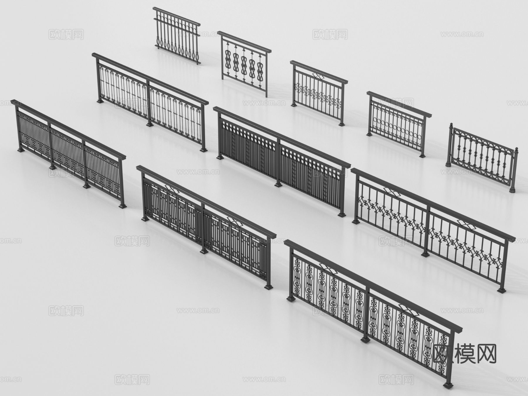 现代铁艺栏杆 护栏 围栏 防护栏 栏杆su模型