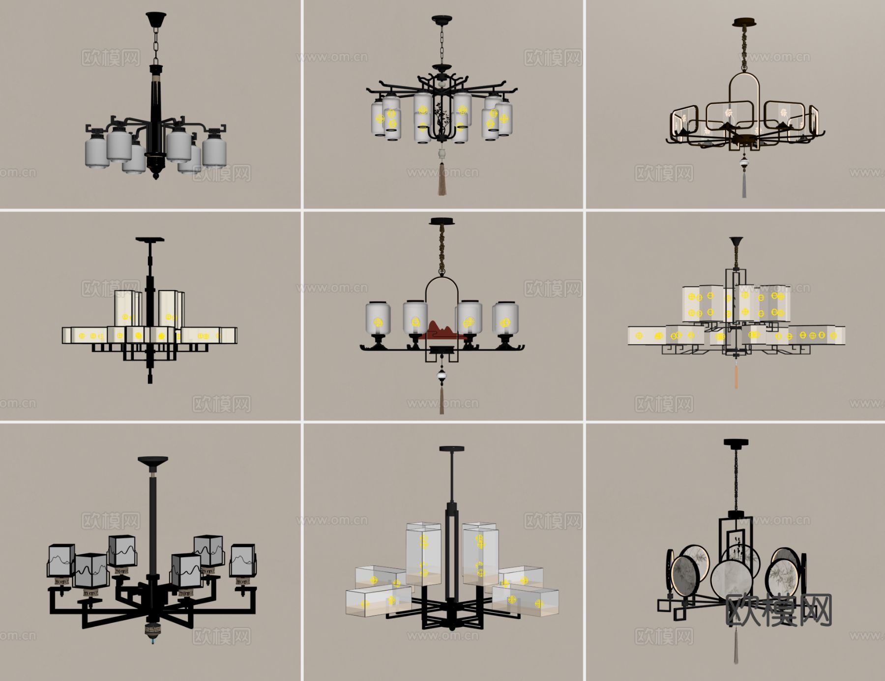 新中式吊灯su模型下载（渲染图2）