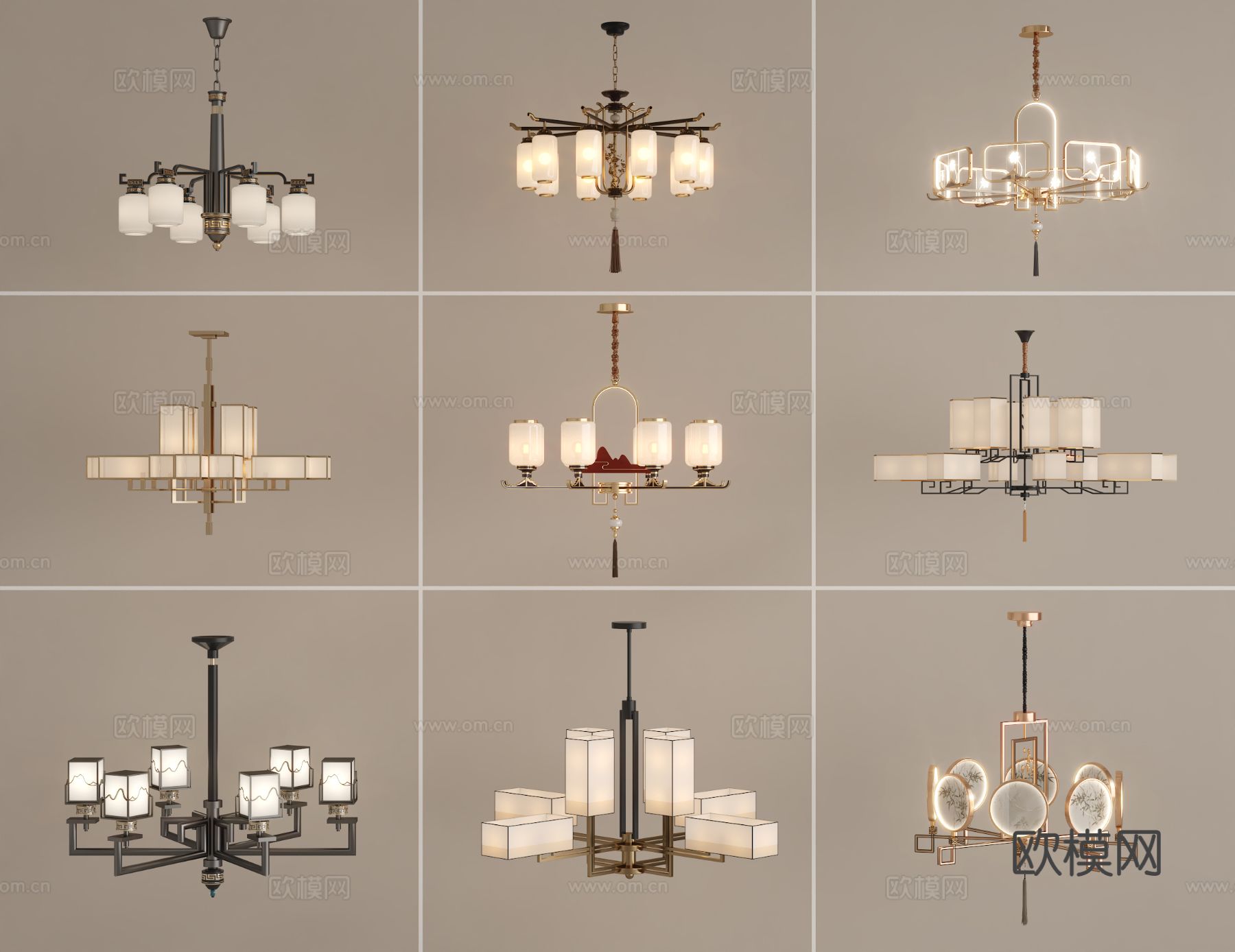 新中式吊灯su模型下载（渲染图1）