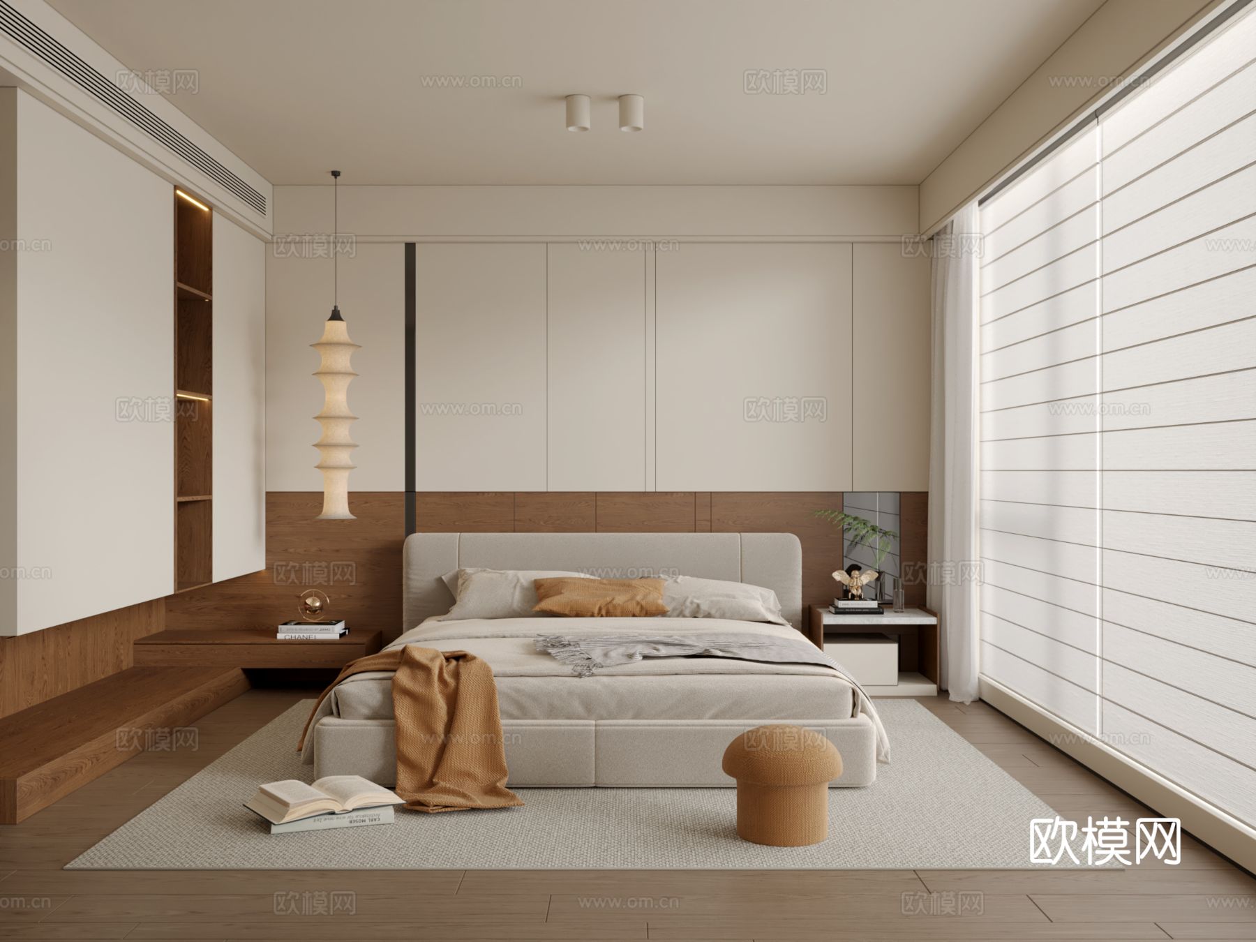 侘寂中古风卧室3d模型下载（渲染图1）