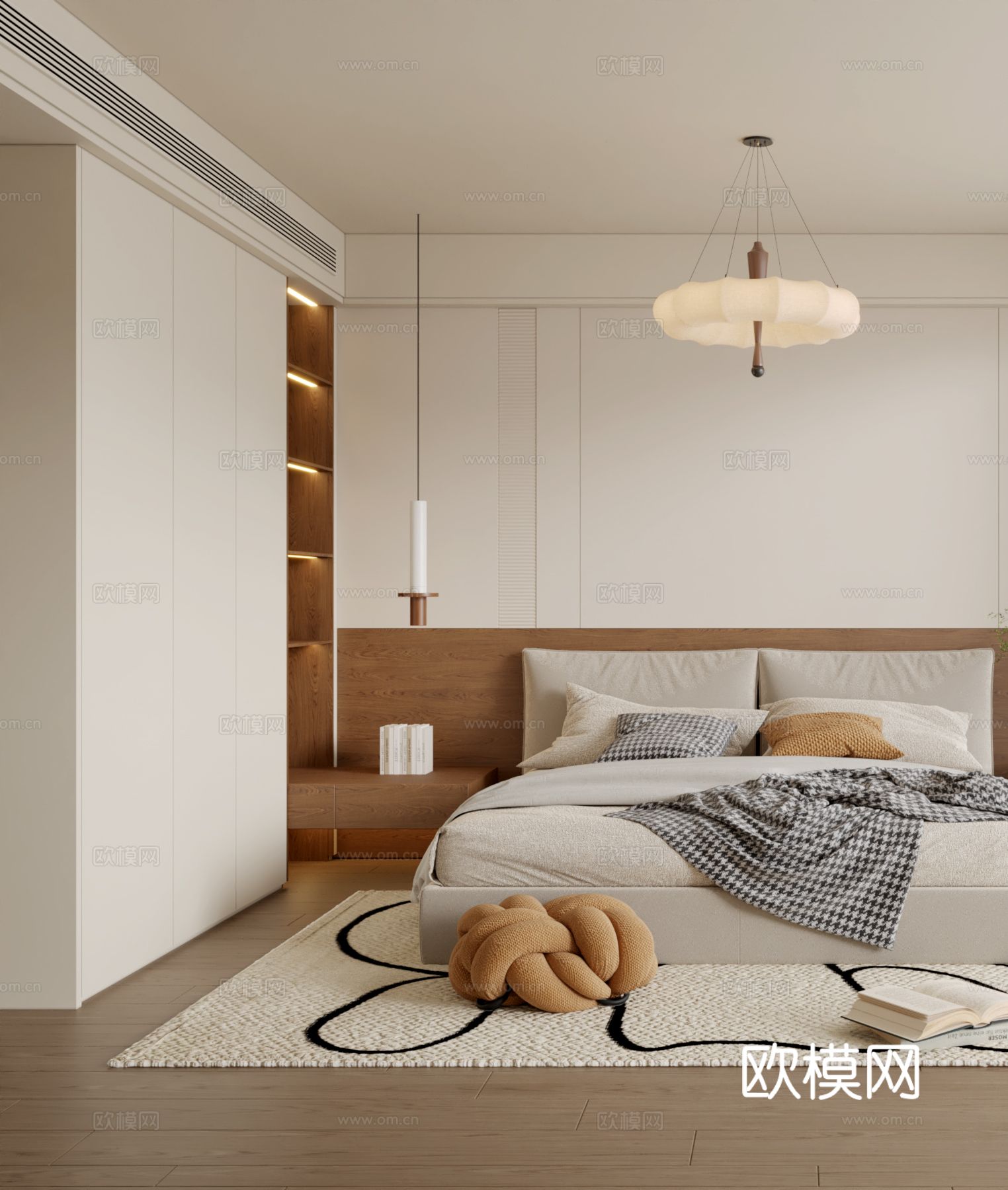 侘寂中古风卧室3d模型下载（渲染图1）