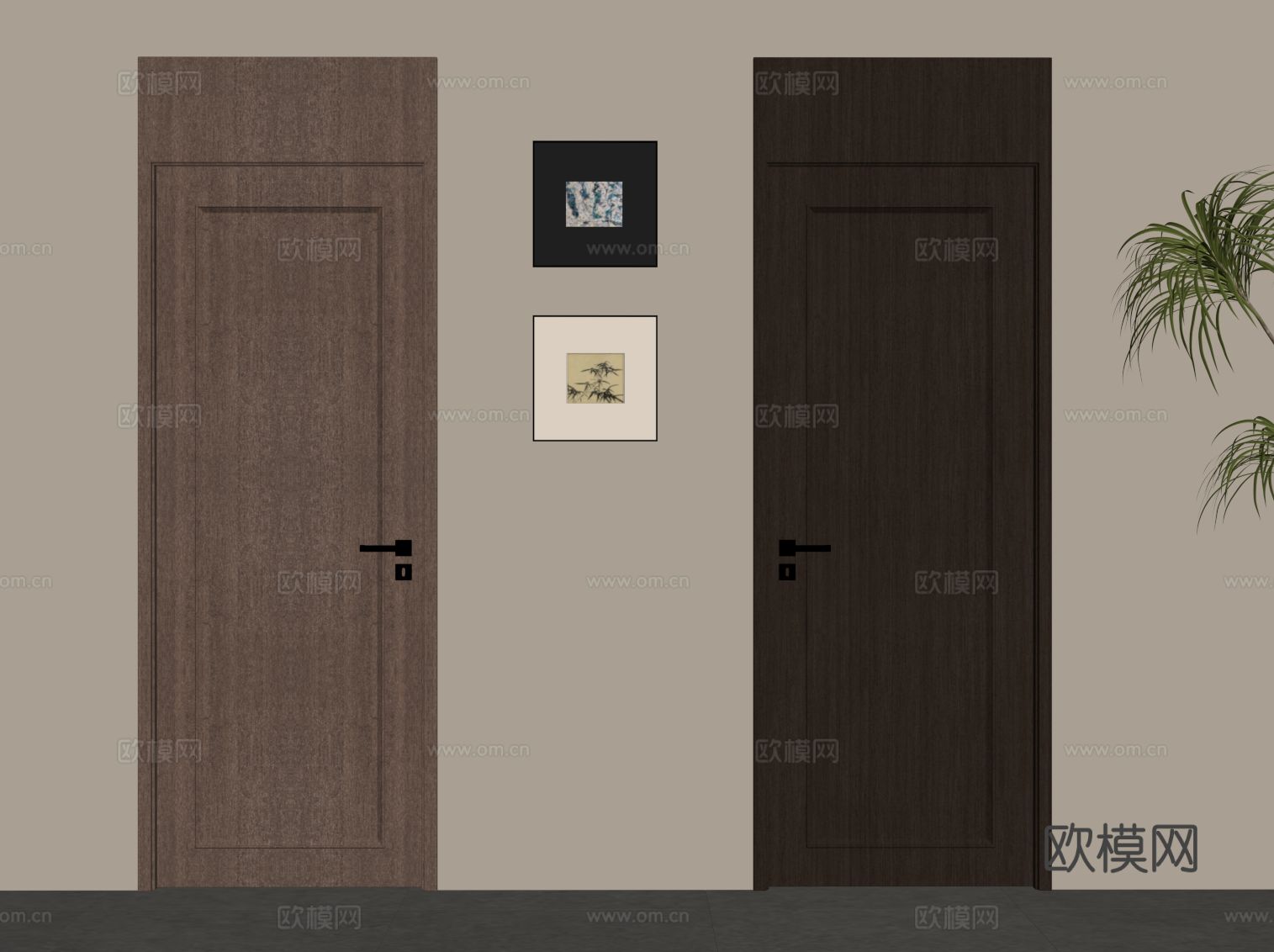 中古风单开门 室内门su模型