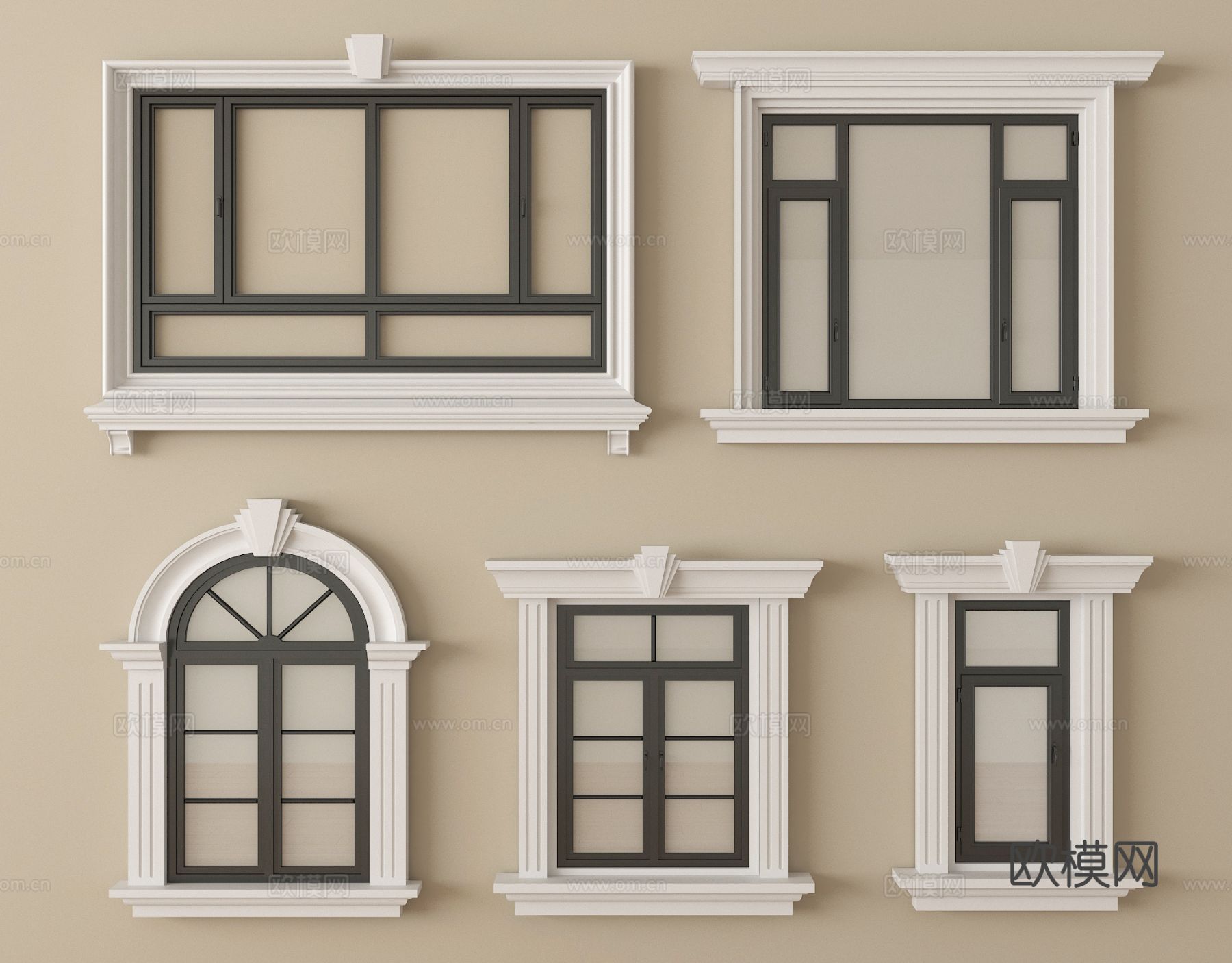 法式窗组合 平开窗 落地窗 阳台窗 弧形窗su模型