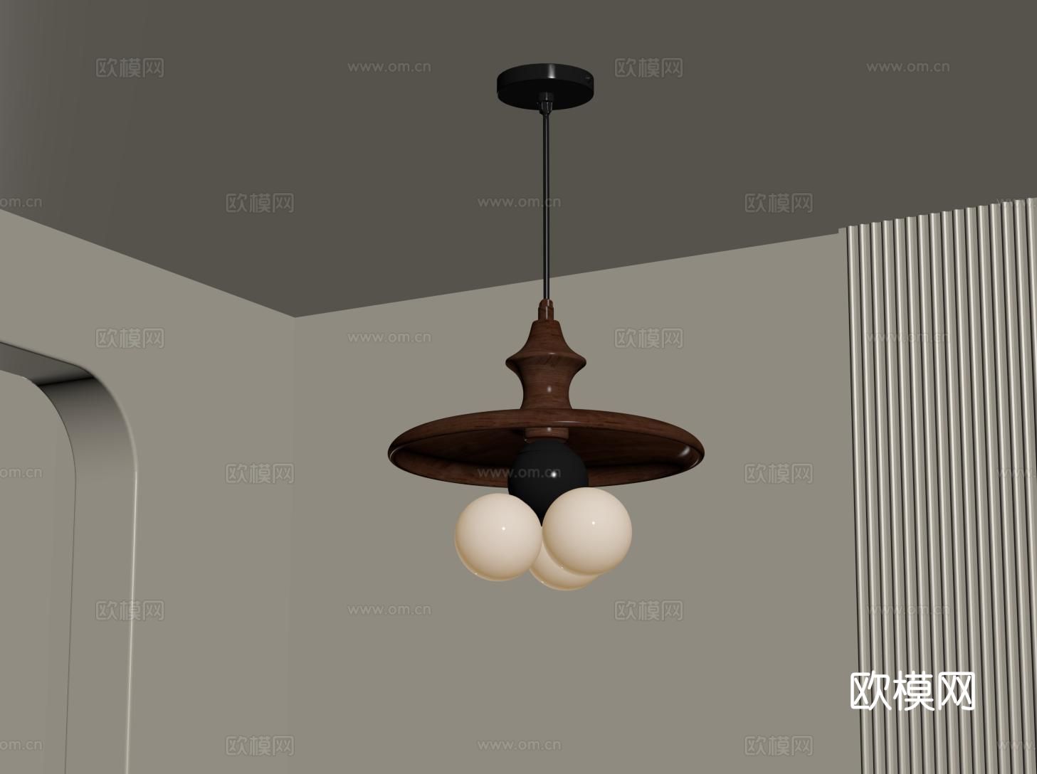 宋氏美学餐厅吊灯 复古餐厅吊灯 实木吊灯 吧台吊灯su模型