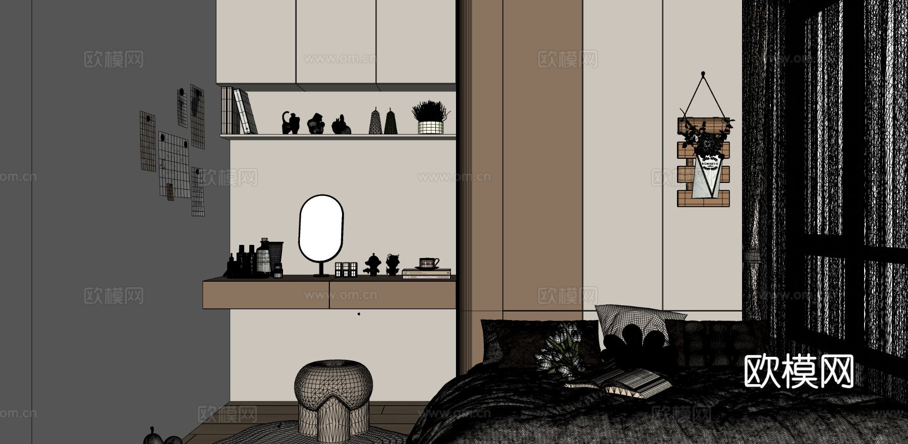 多功能房 榻榻米卧室su模型