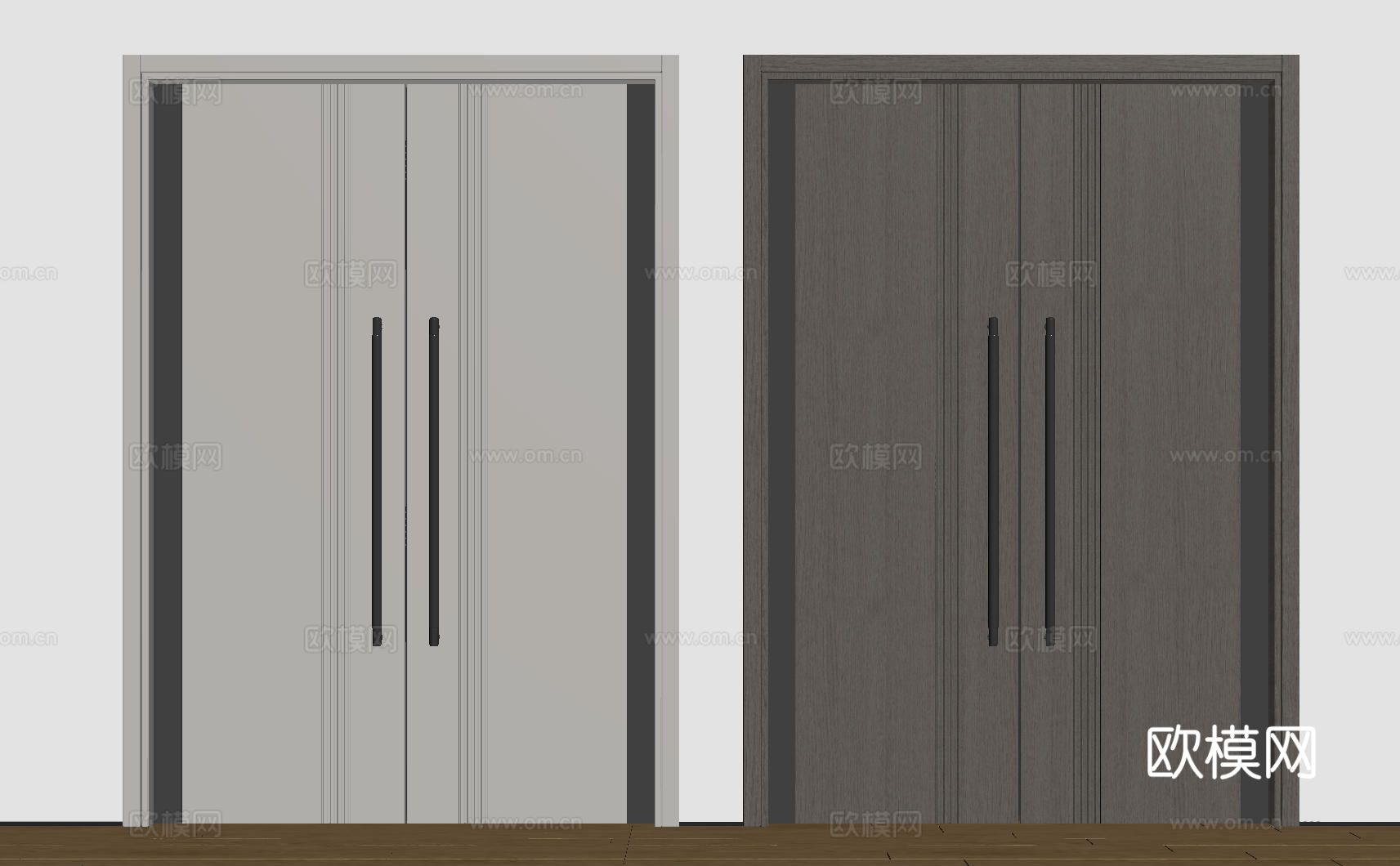 现代极简双开门 中古平开门 入户门 防盗门 通顶对开门 别墅su模型