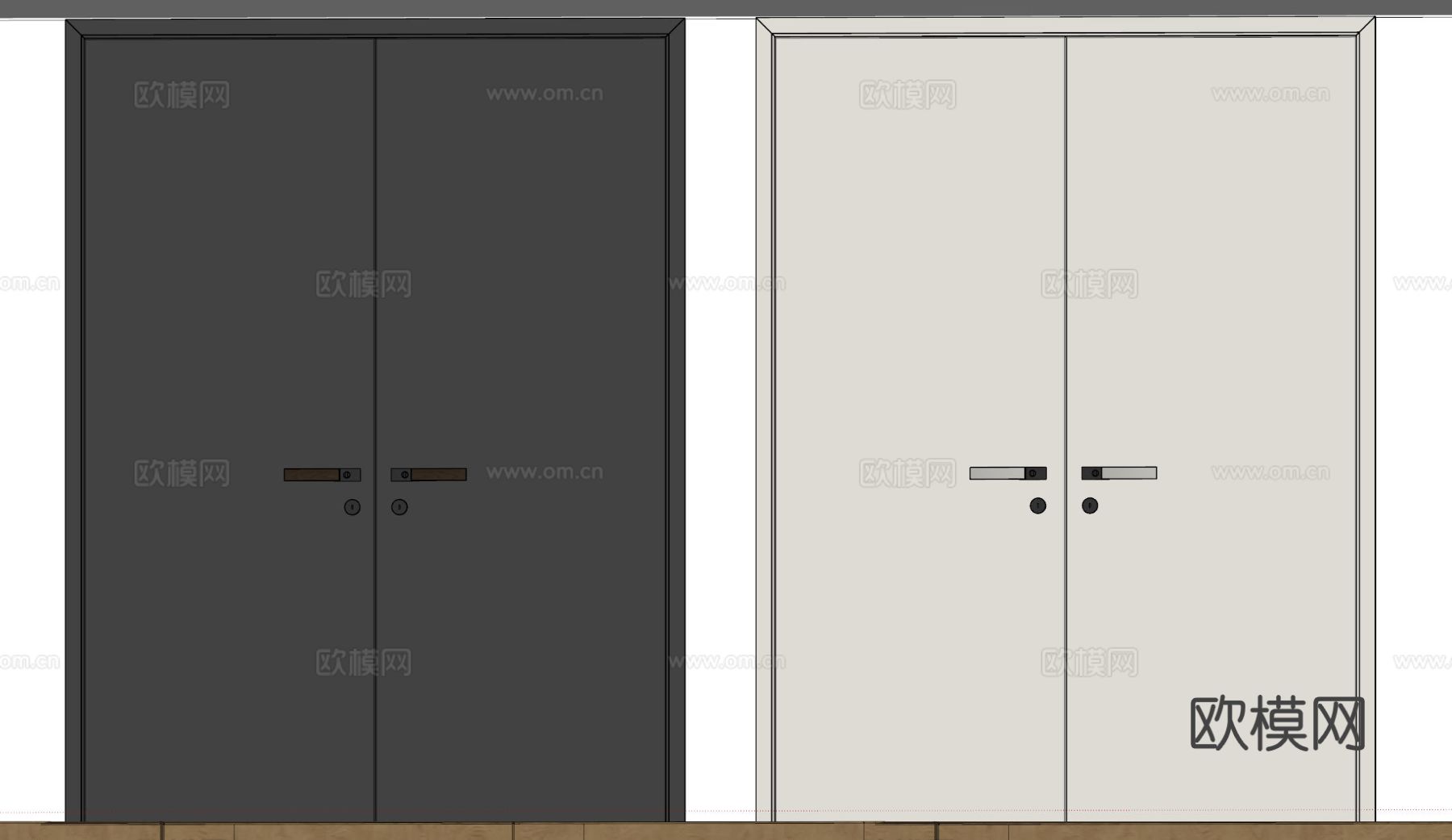 现代极简双开门 中古平开门 入户门 防盗门 通顶对开门su模型