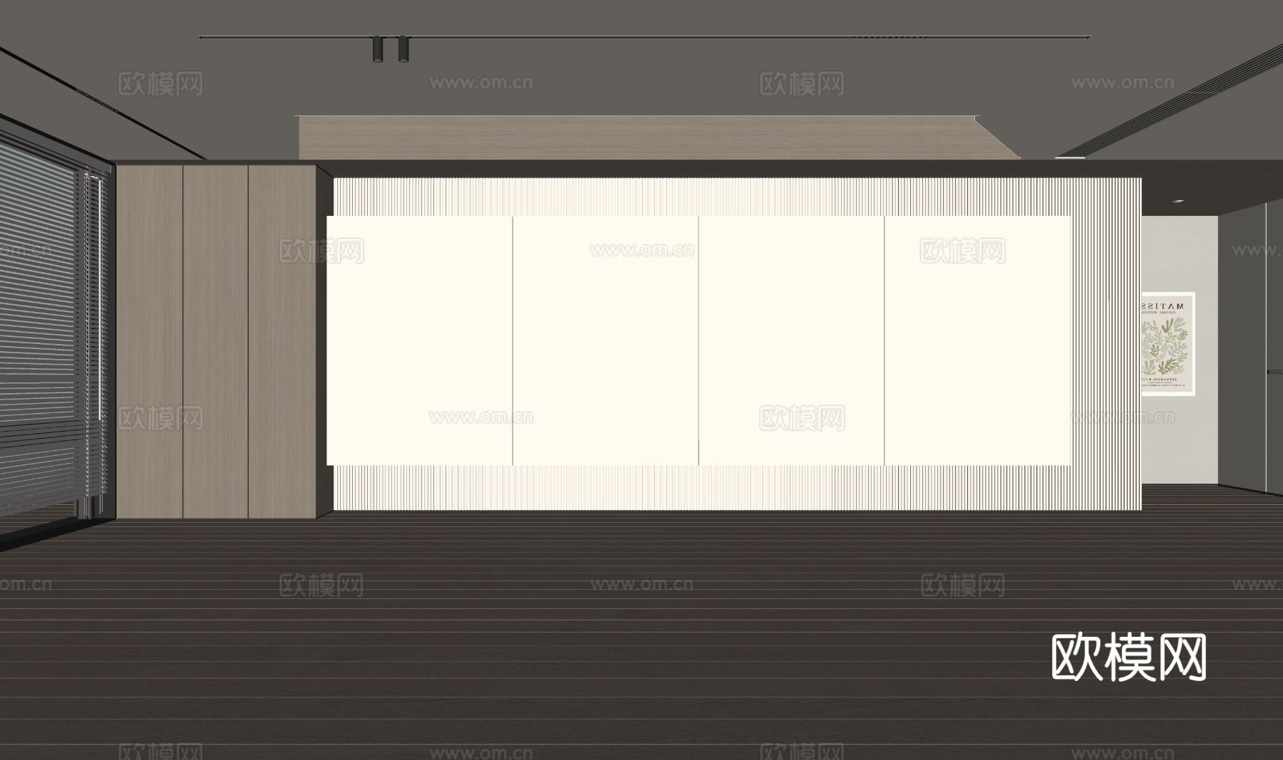 奶油风背景墙su模型