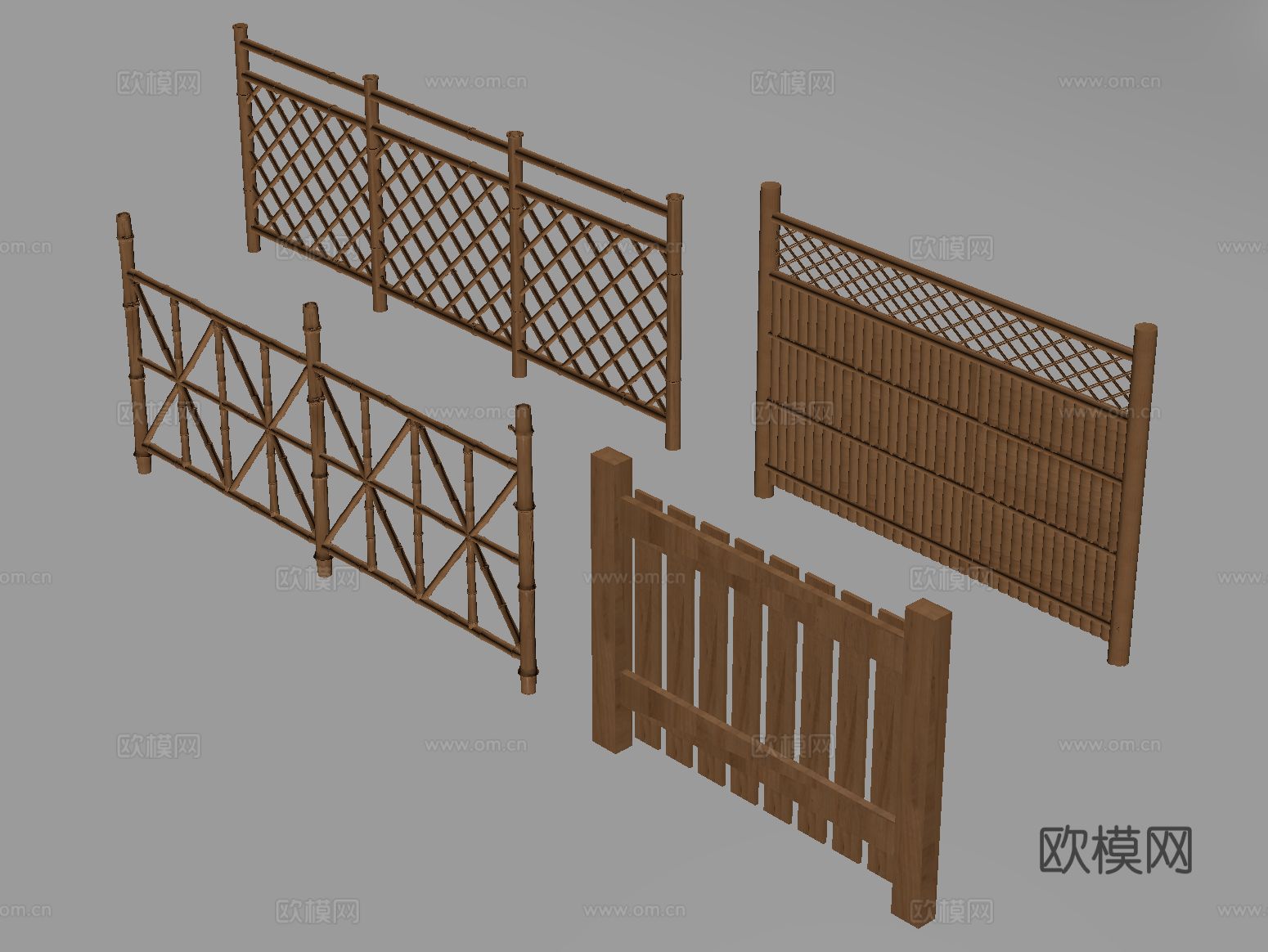 新中式栅栏 护栏栏杆 围栏防护栏 花格栏杆su模型