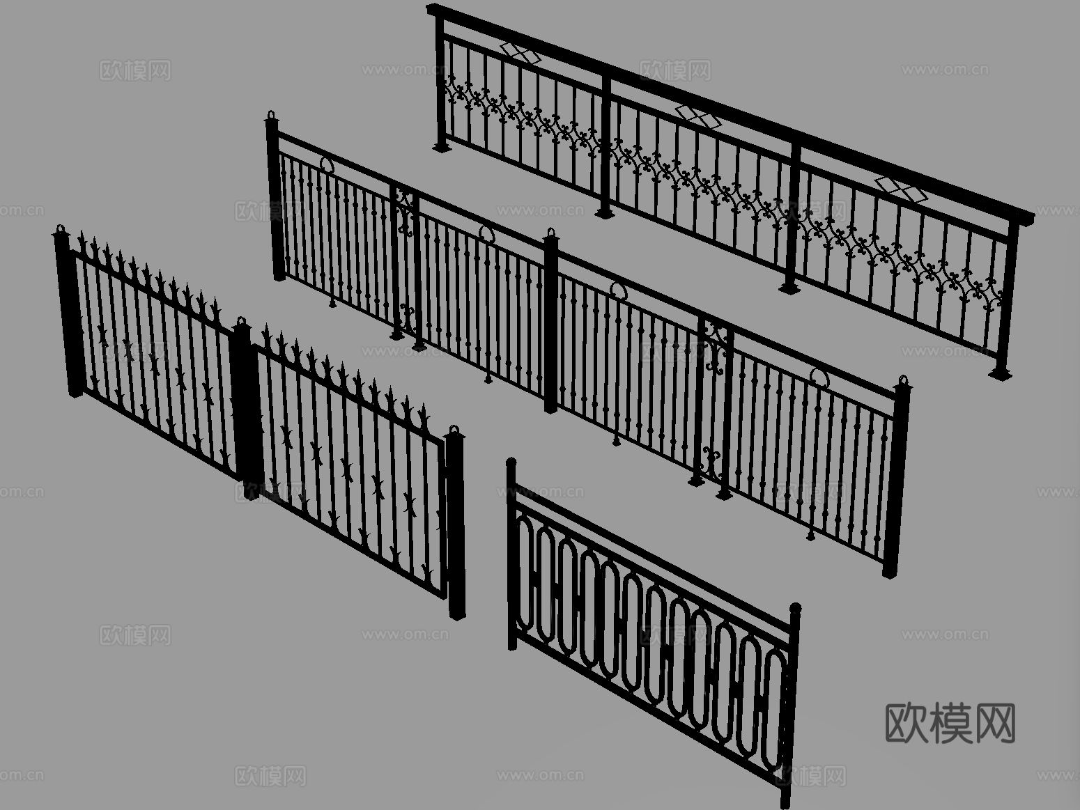 现代铁艺栏杆 护栏 围栏 防护栏 栏杆 扶手su模型