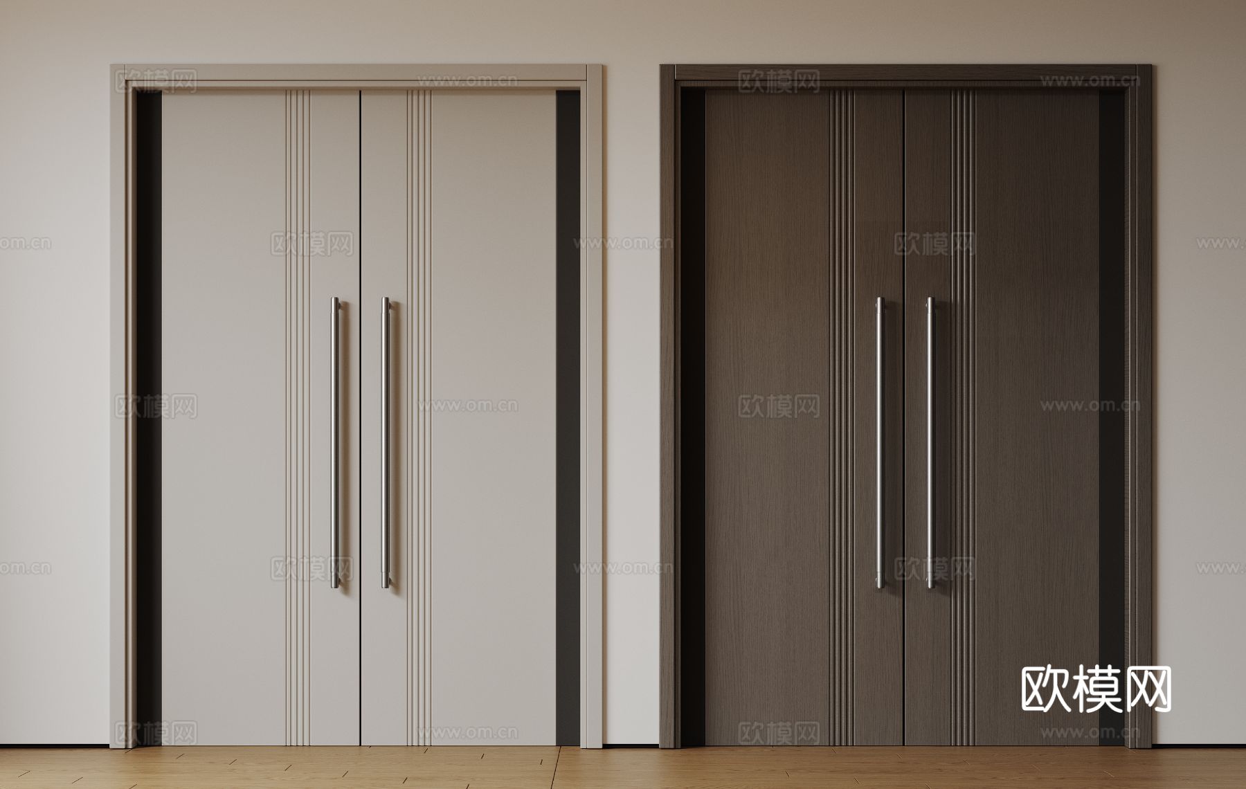 现代极简双开门 中古平开门 入户门 防盗门 通顶对开门 别墅su模型