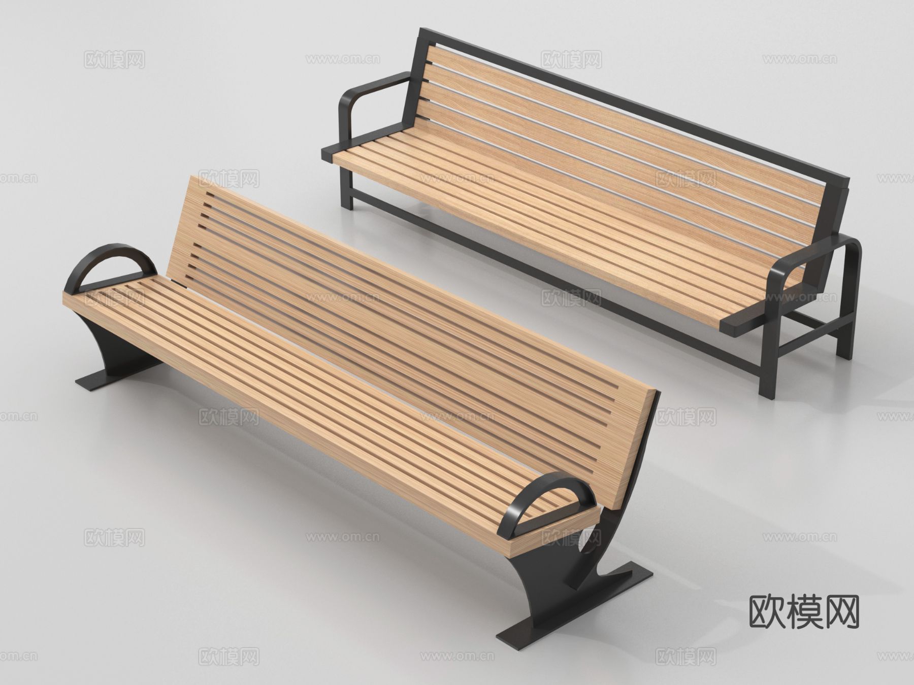 现代户外长椅 公园座椅 木材 长条形 景观座椅su模型