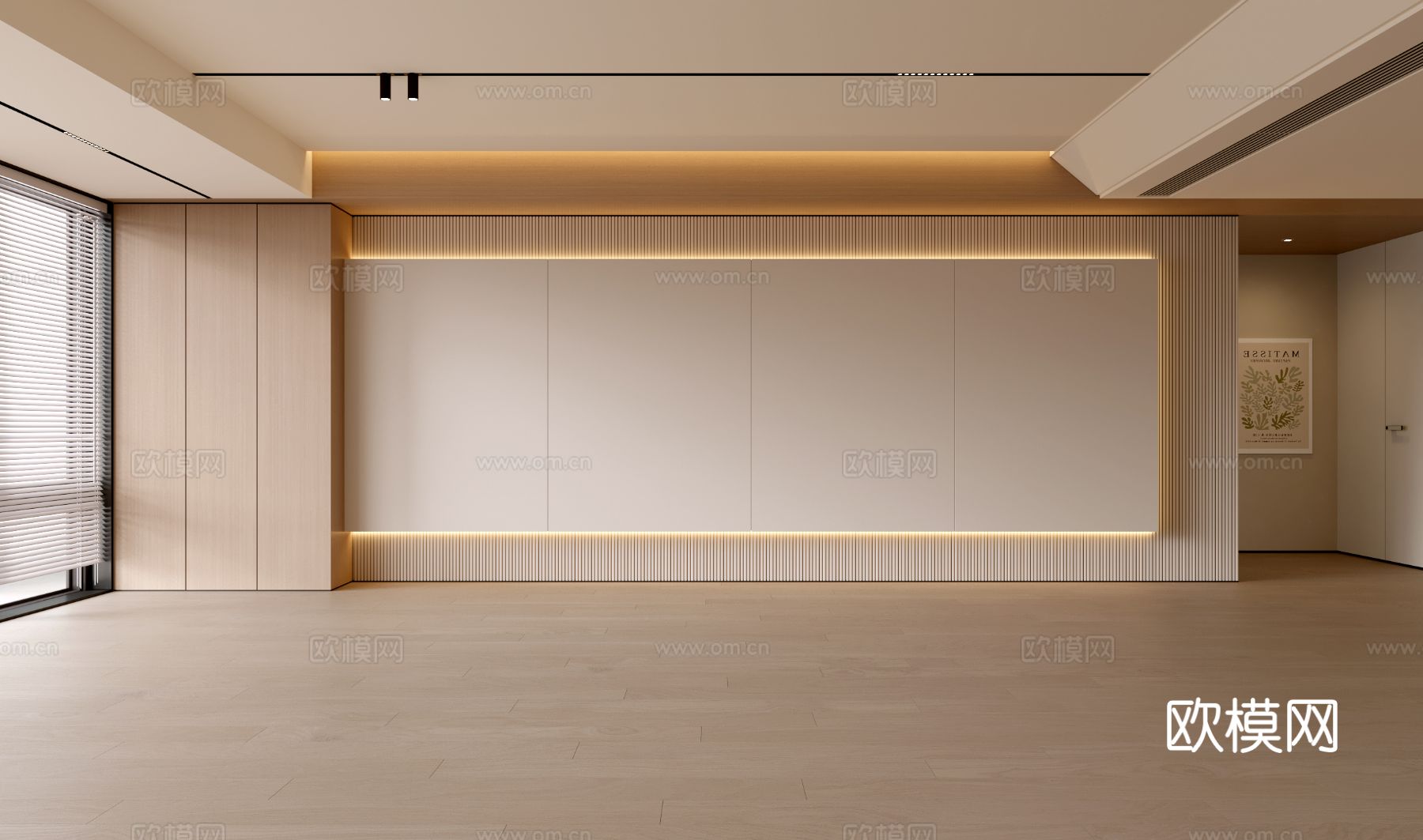 奶油风背景墙su模型