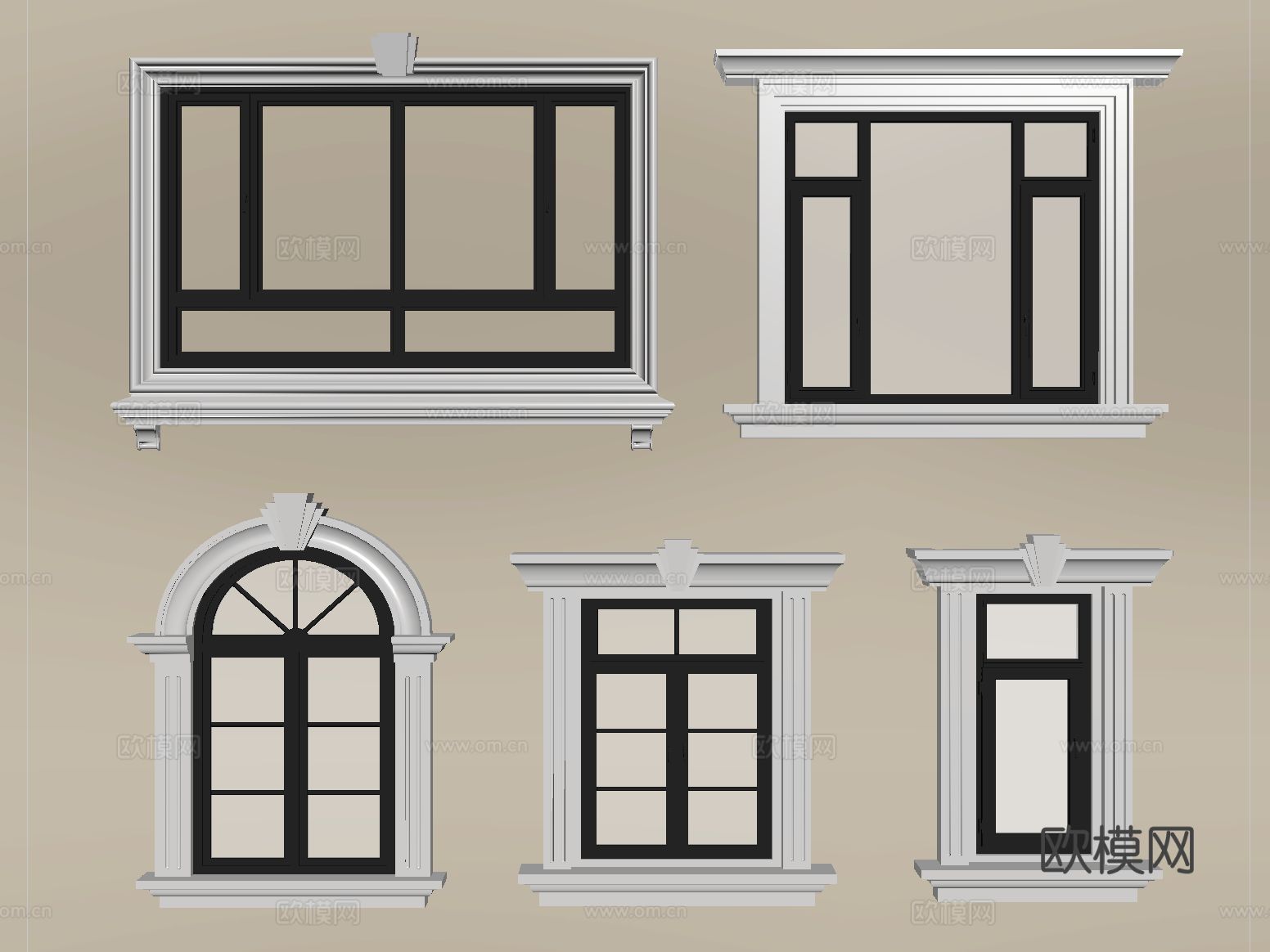 法式窗组合 平开窗 落地窗 阳台窗 弧形窗su模型