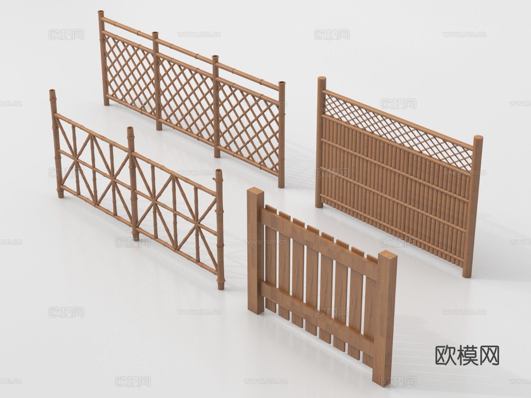 新中式栅栏 护栏栏杆 围栏防护栏 花格栏杆su模型