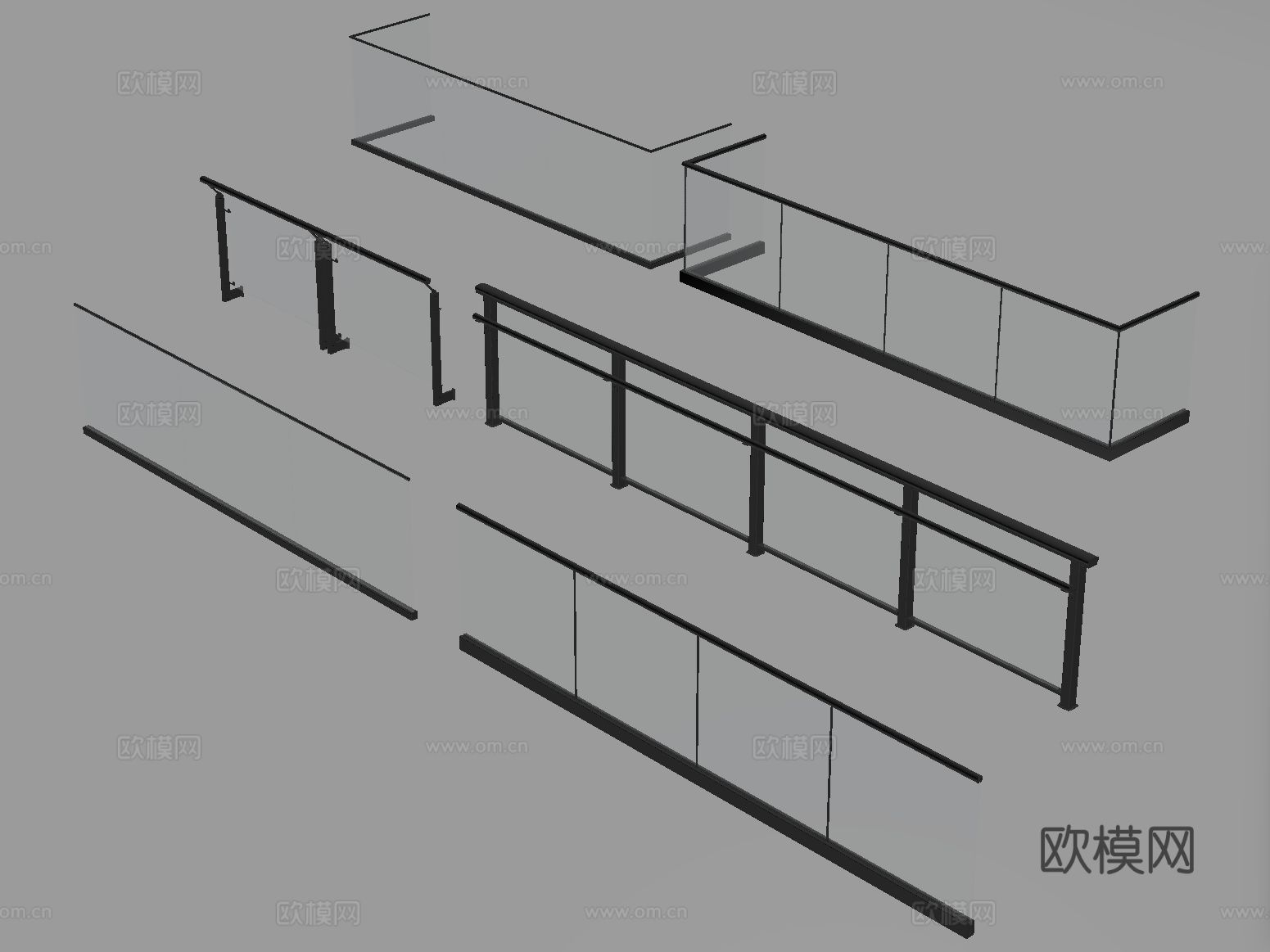 现代围栏护栏 玻璃栏杆 护栏 扶手 阳台护栏su模型