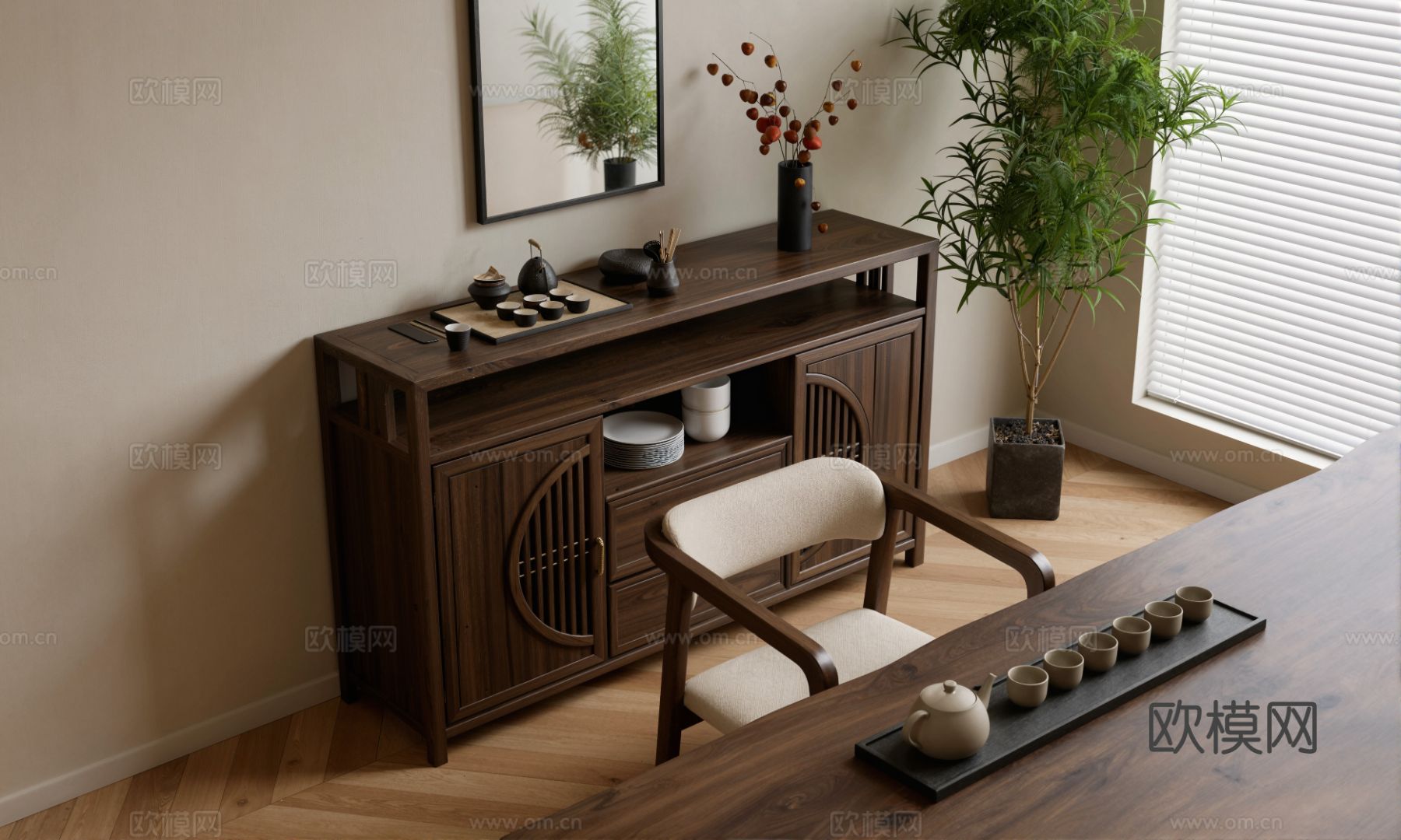 新中式茶室su模型