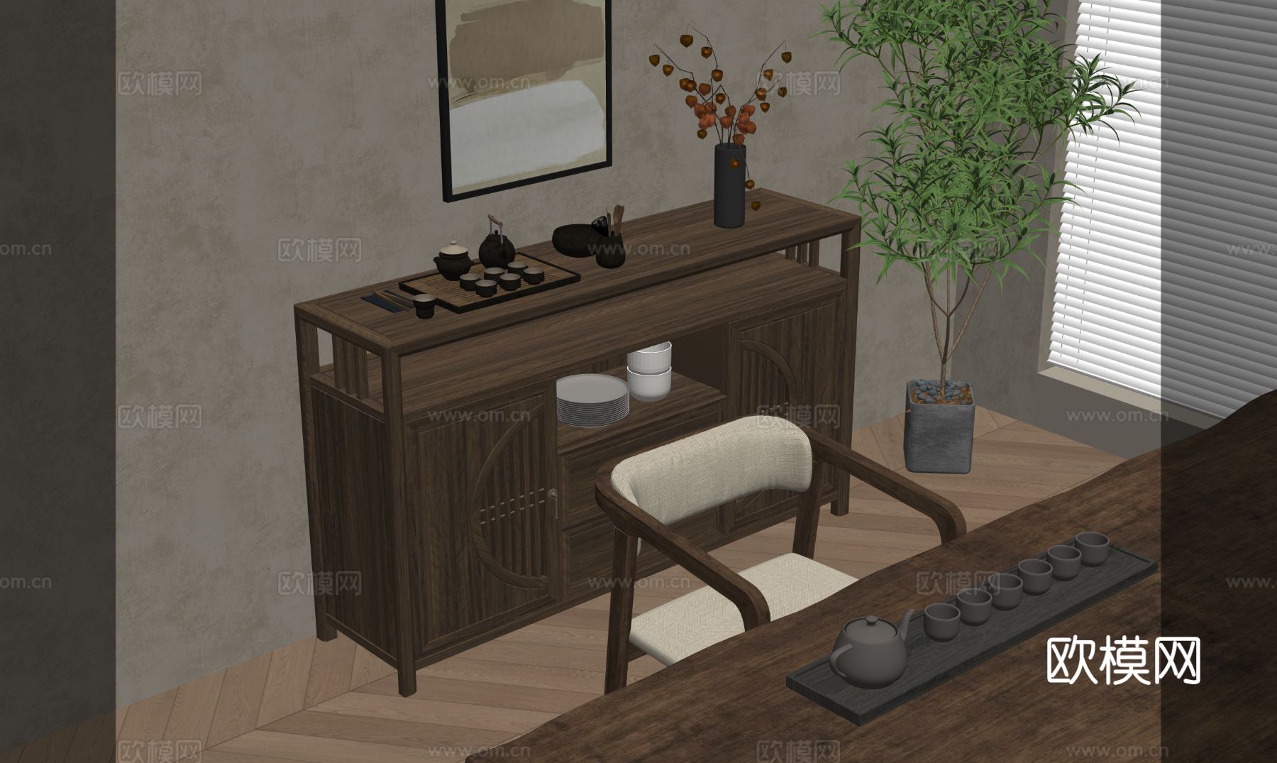 新中式茶室su模型