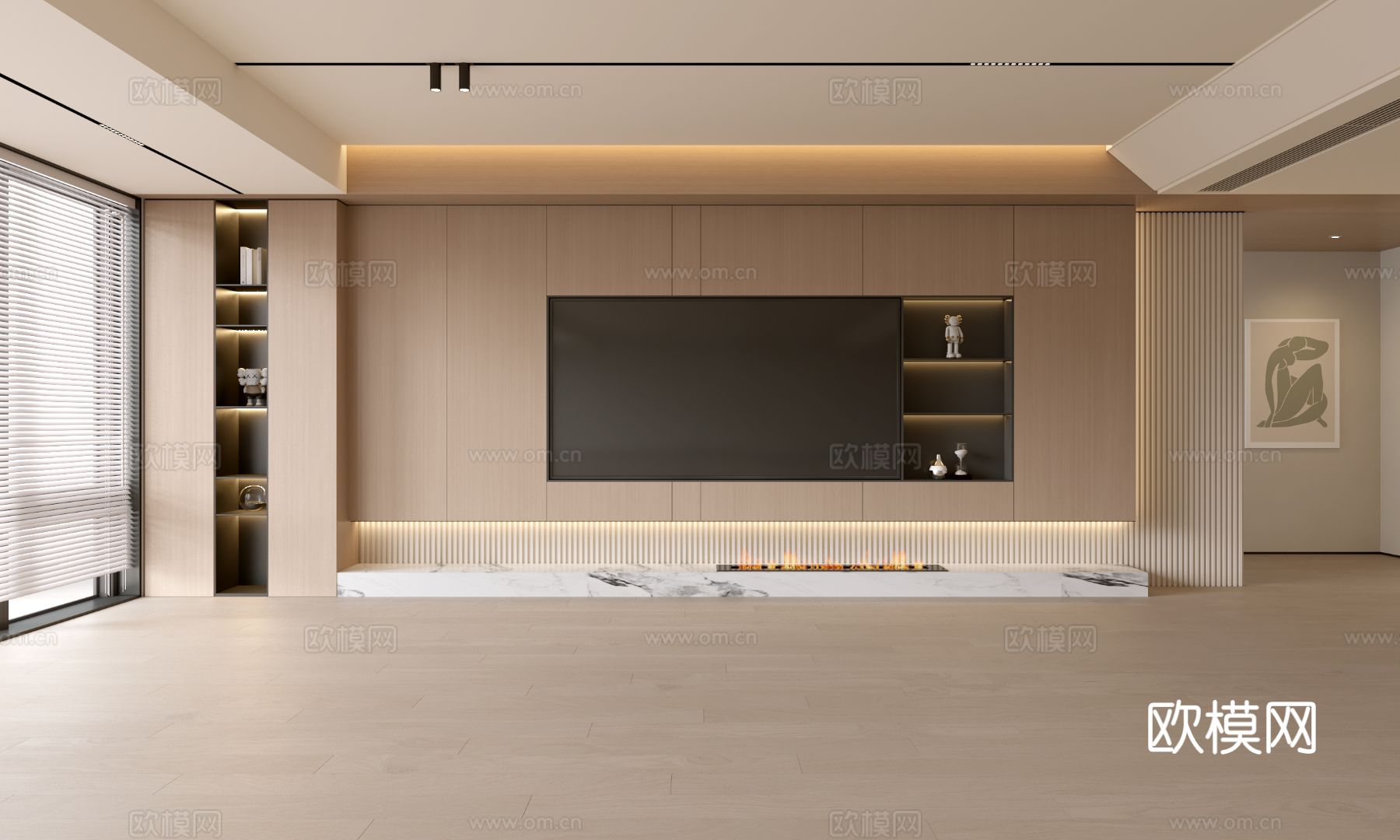 现代客厅 奶油客厅 电视背景墙 客厅背景 奶油风背景墙su模型