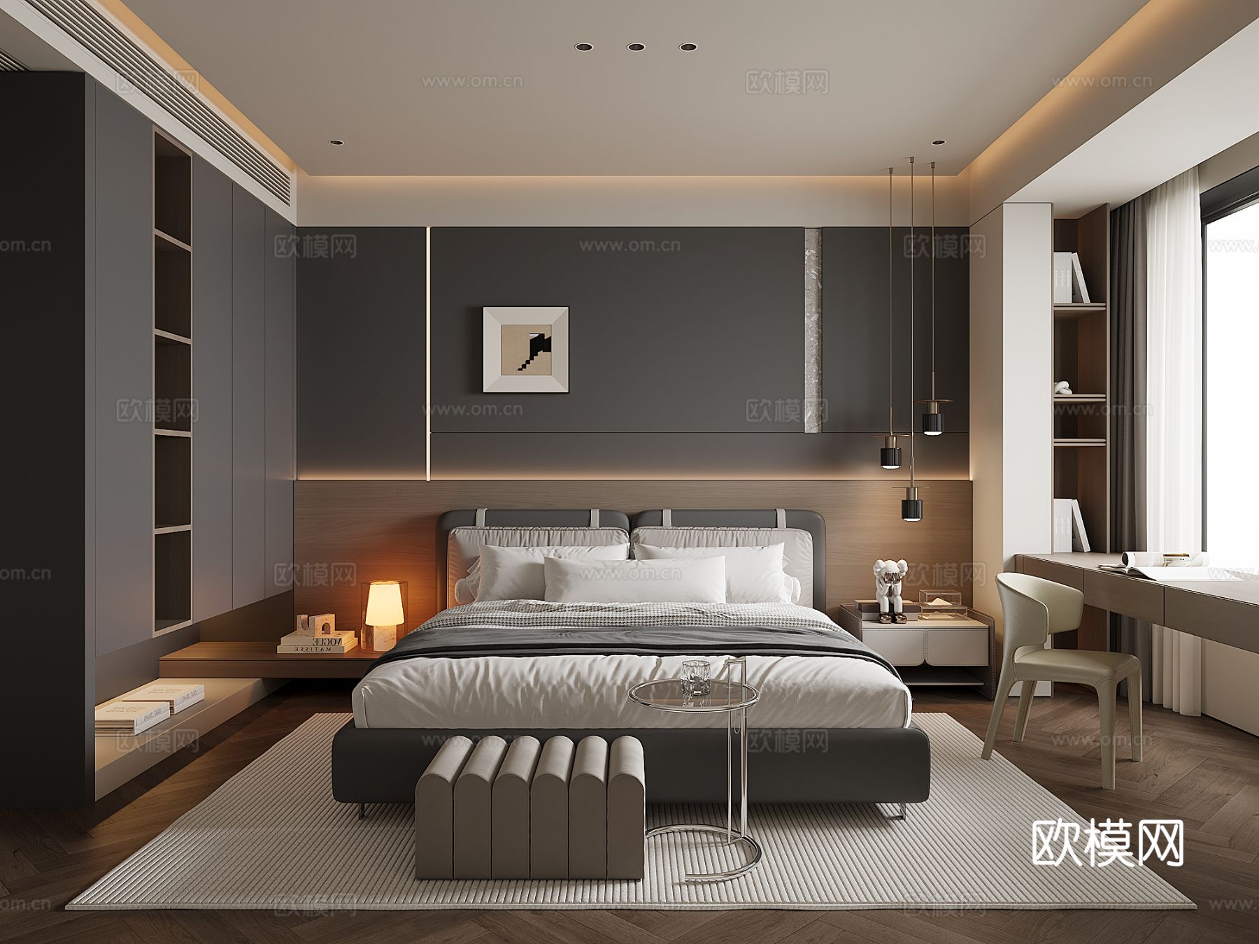 现代家居卧室su模型