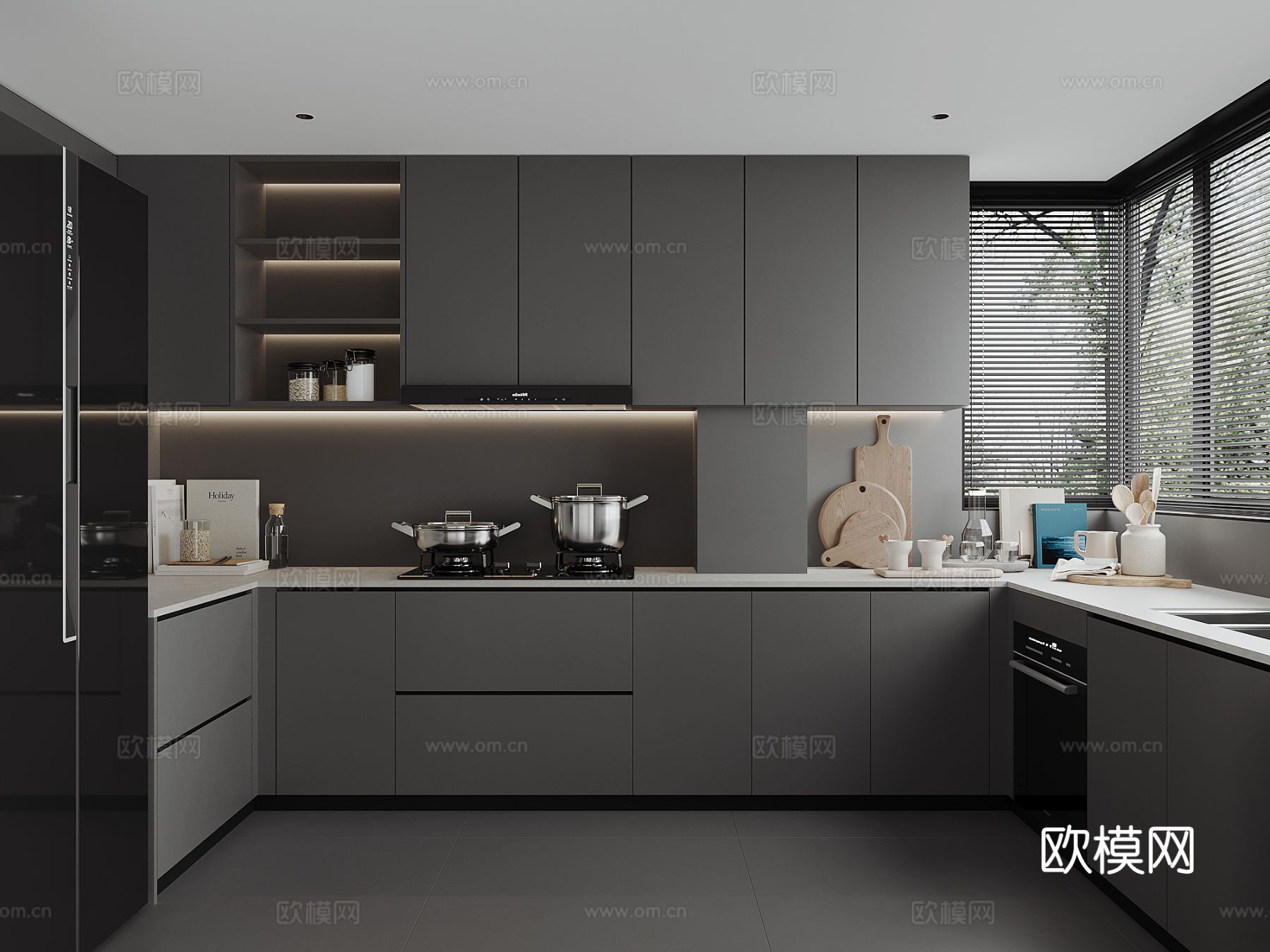 高级灰厨房su模型