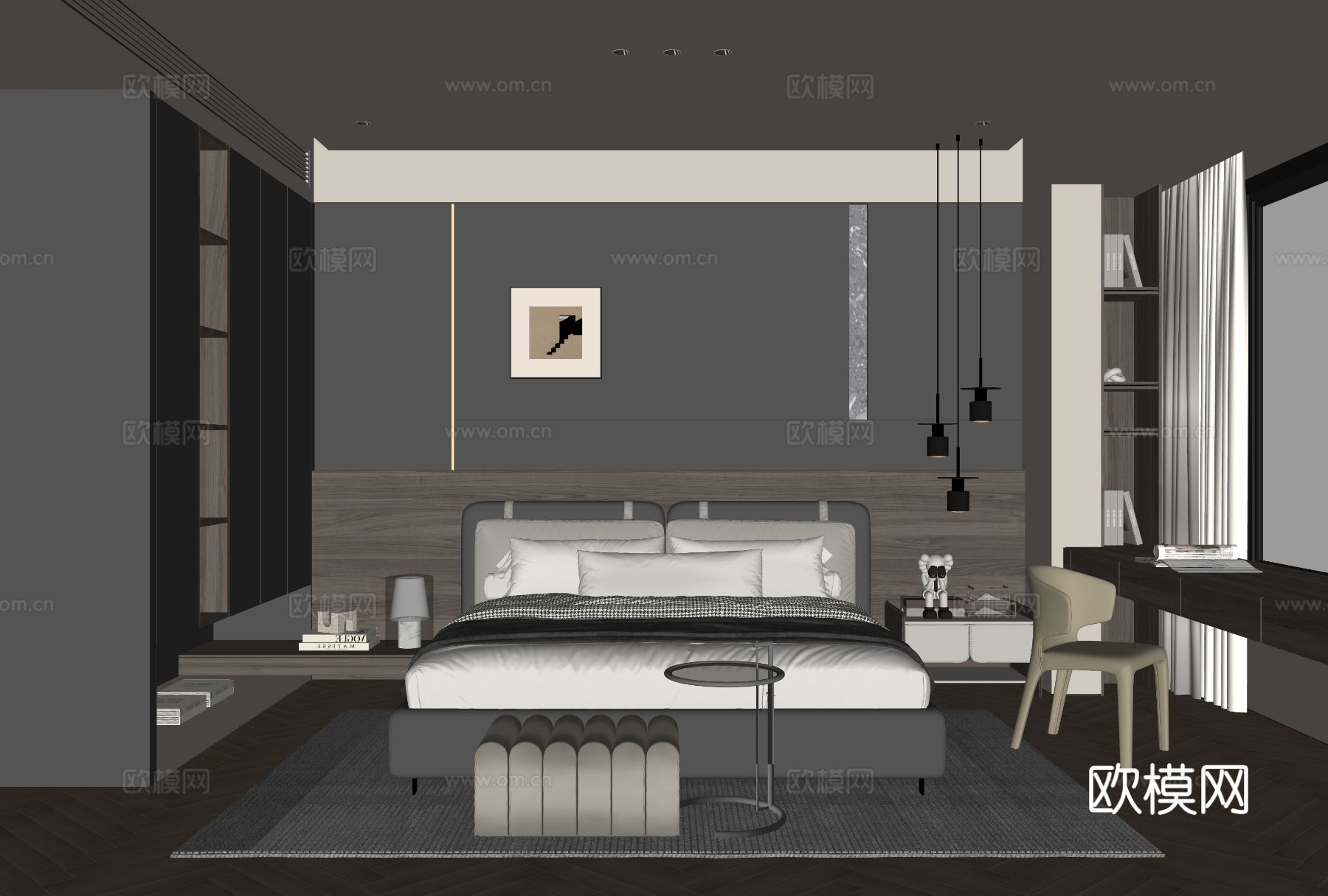 现代家居卧室su模型